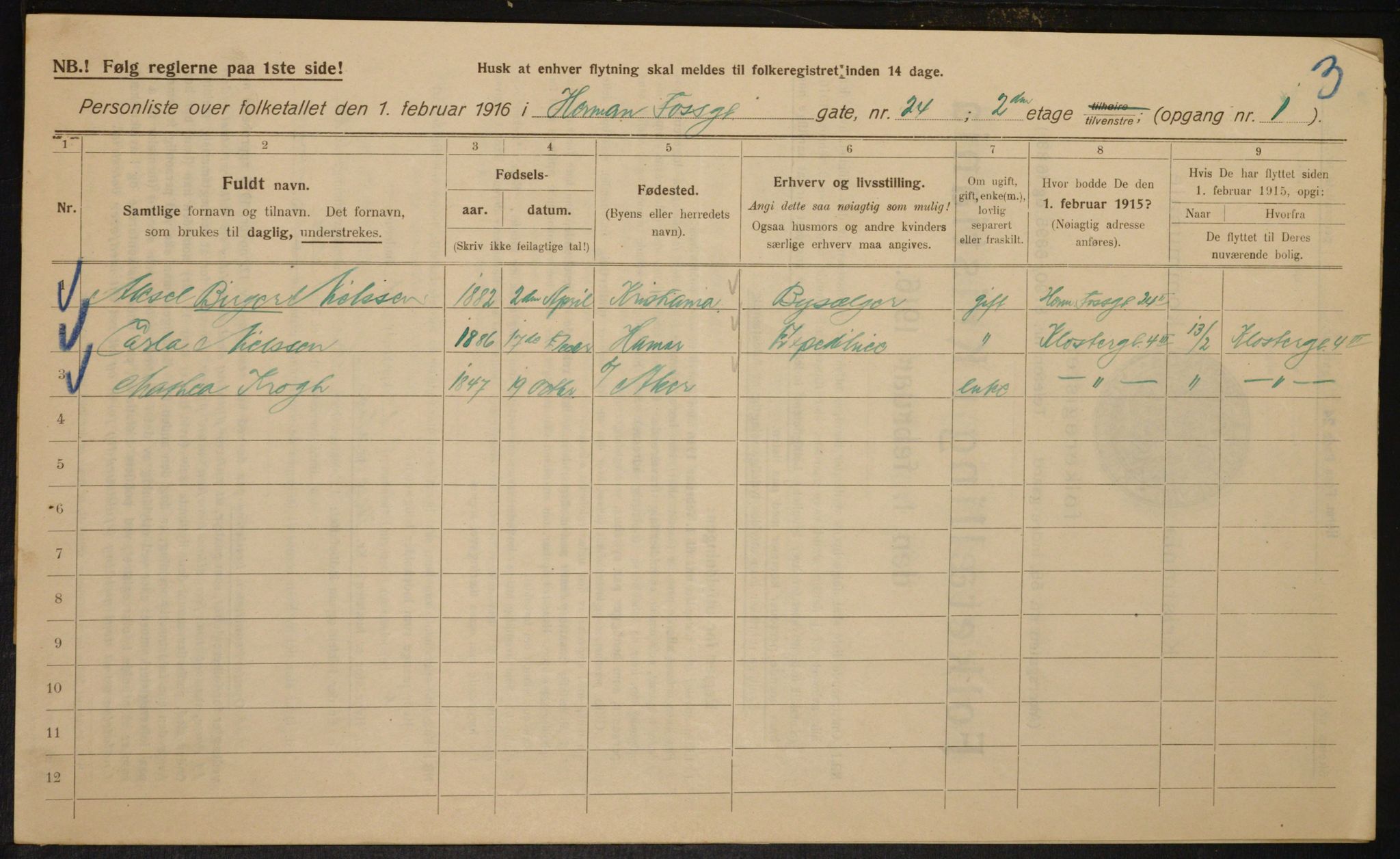 OBA, Municipal Census 1916 for Kristiania, 1916, p. 39669