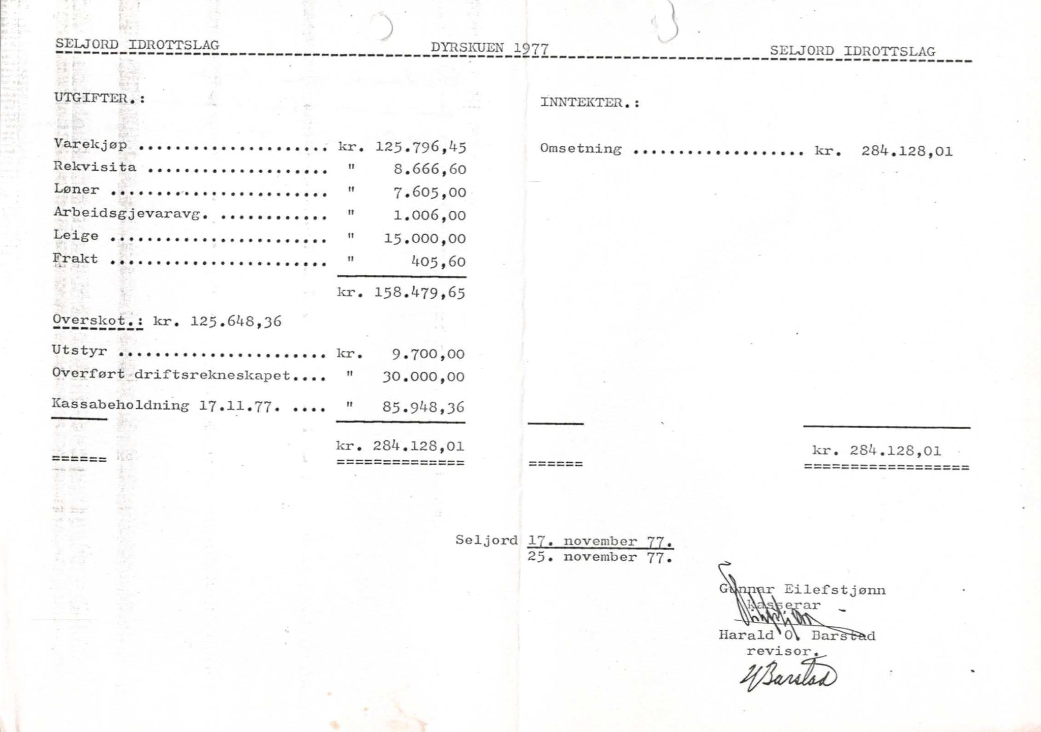 Seljord Idrettslag, VTM/A-1034/A/Ab/L0001: Årsmeldingar, 1977