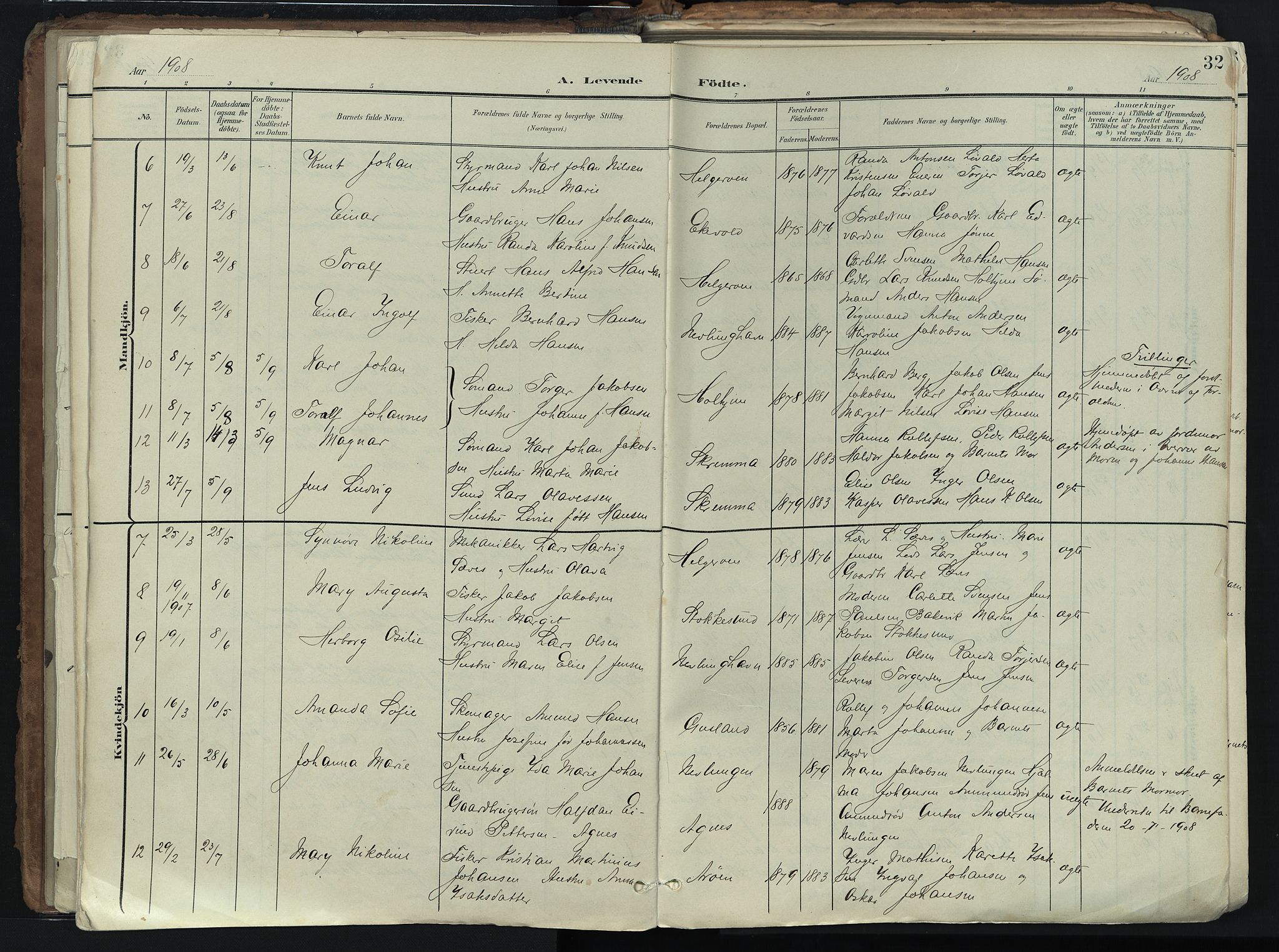 Brunlanes kirkebøker, SAKO/A-342/F/Fb/L0003: Parish register (official) no. II 3, 1900-1922, p. 32