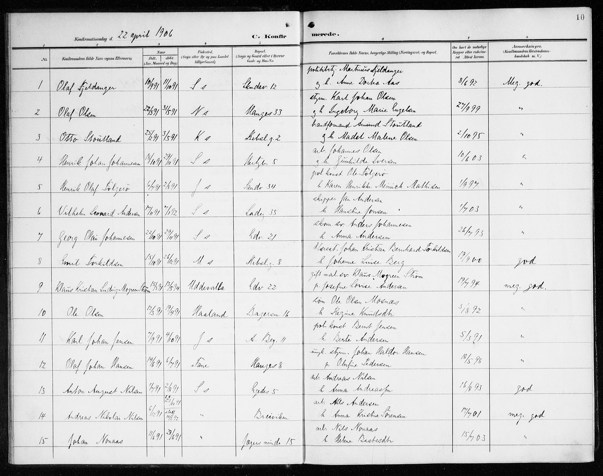 Sandviken Sokneprestembete, SAB/A-77601/H/Ha/L0011: Parish register (official) no. C 2, 1905-1918, p. 10