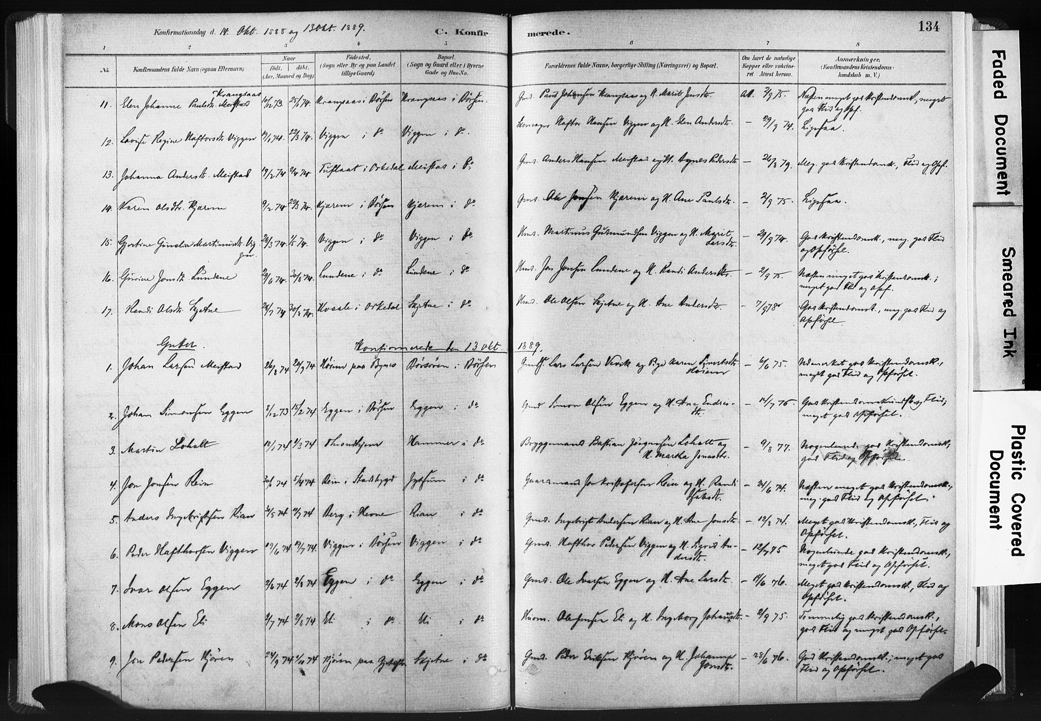 Ministerialprotokoller, klokkerbøker og fødselsregistre - Sør-Trøndelag, SAT/A-1456/665/L0773: Parish register (official) no. 665A08, 1879-1905, p. 134
