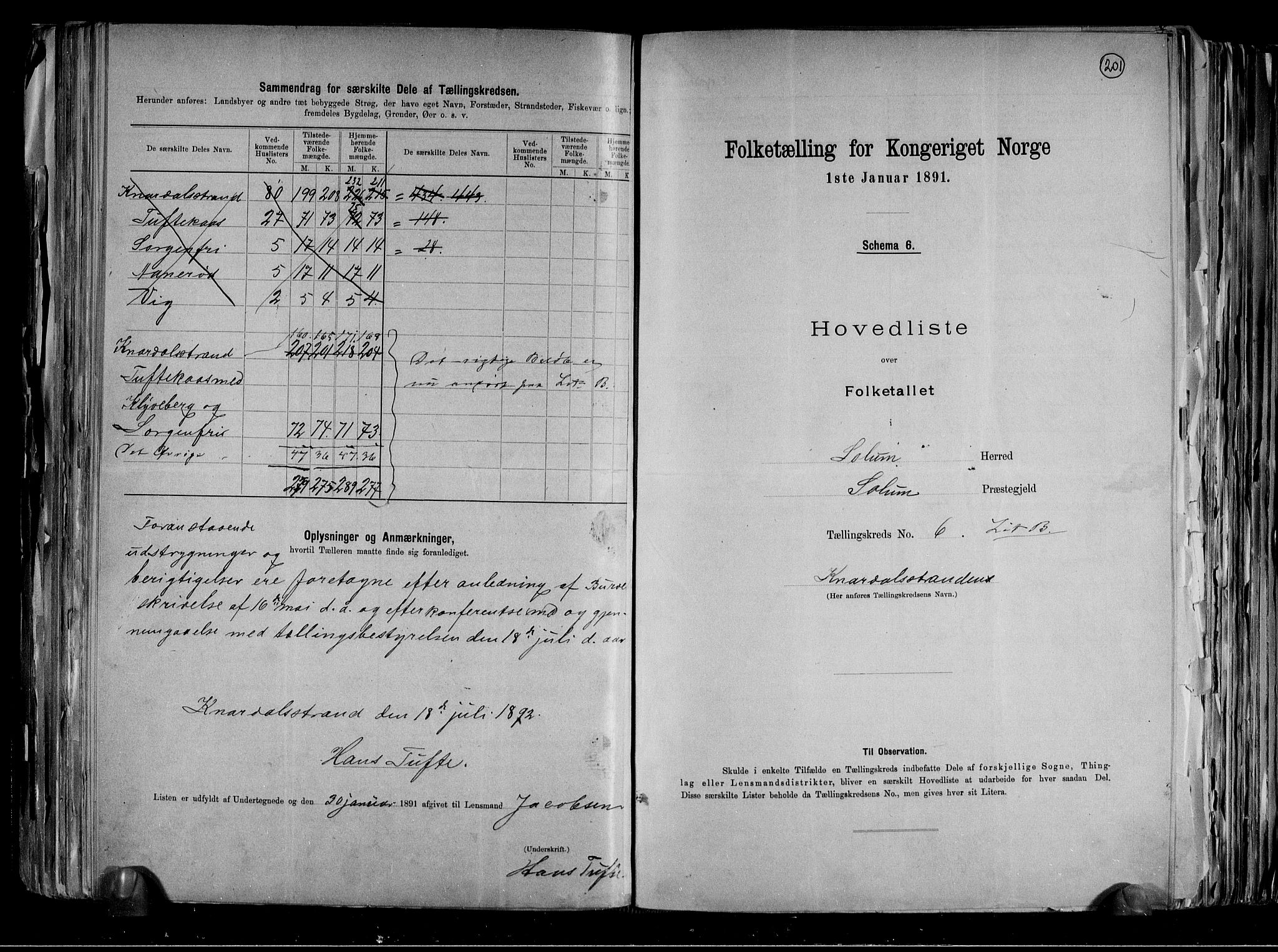 RA, 1891 census for 0818 Solum, 1891, p. 16