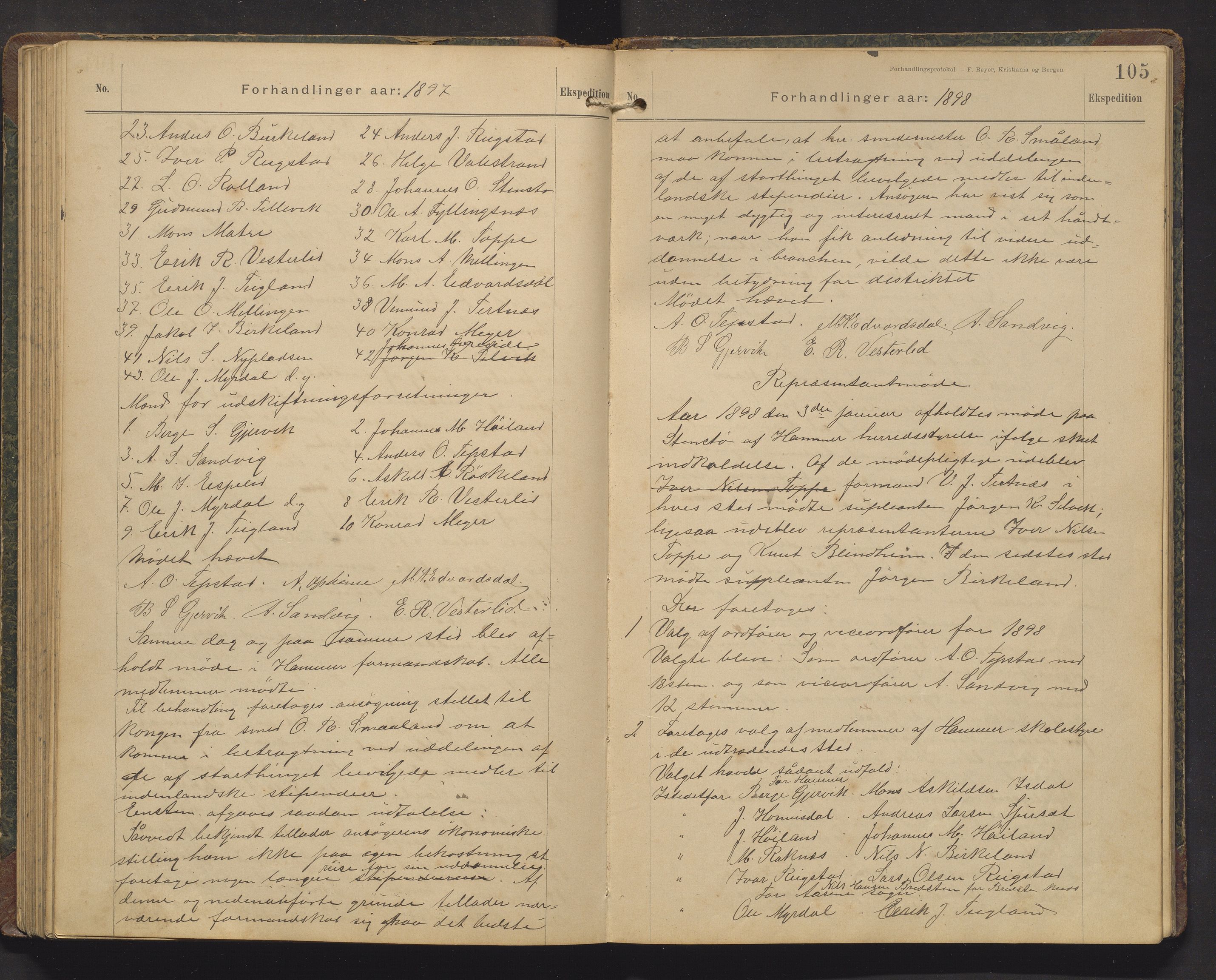 Hamre kommune. Formannskapet, IKAH/1254-021/A/Aa/L0004: Møtebok for formannskap, heradsstyre og soknestyra i Hamre og Åsane, 1893-1899, p. 105