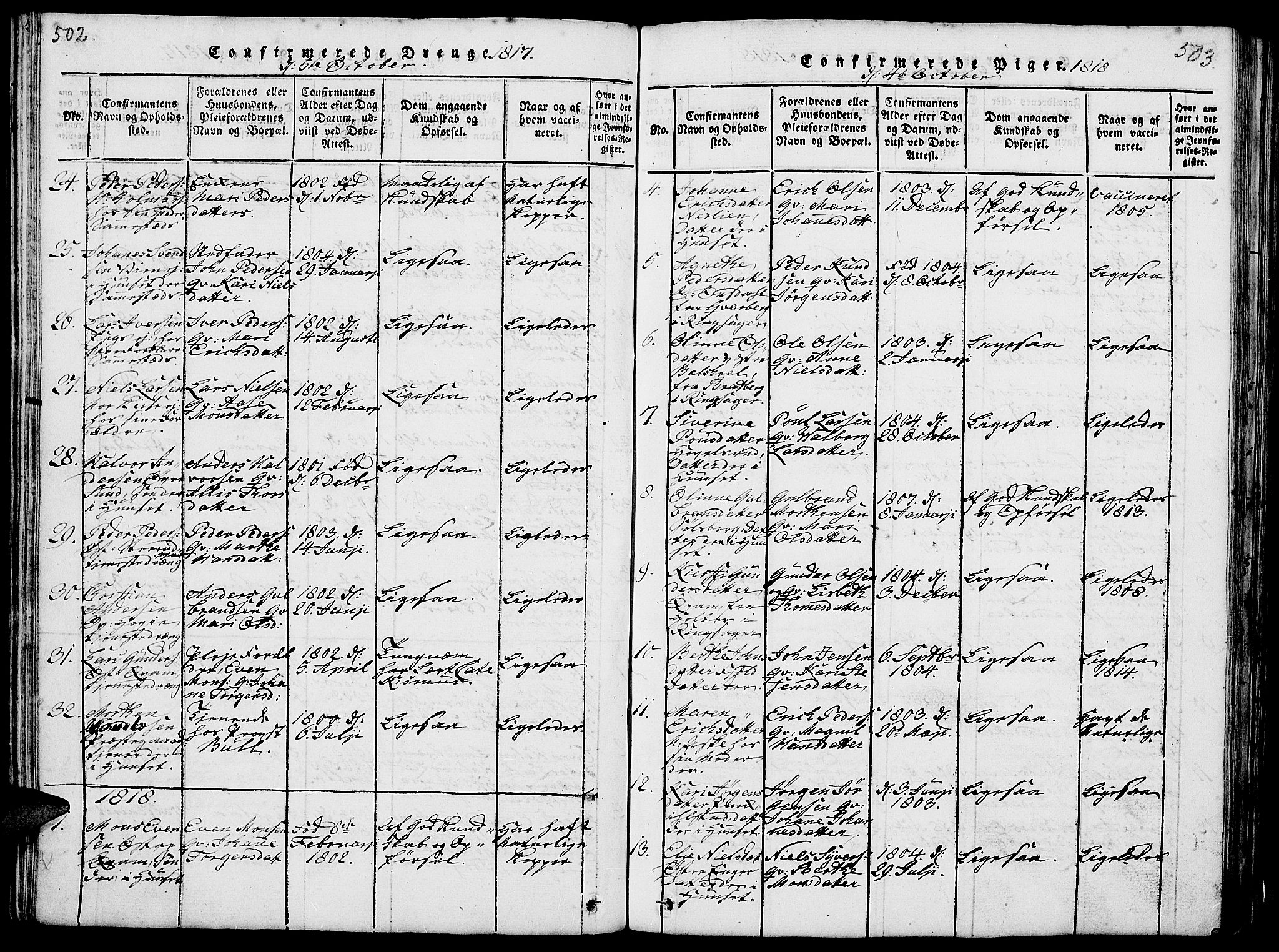 Nes prestekontor, Hedmark, AV/SAH-PREST-020/L/La/L0003: Parish register (copy) no. 3, 1814-1831, p. 502-503