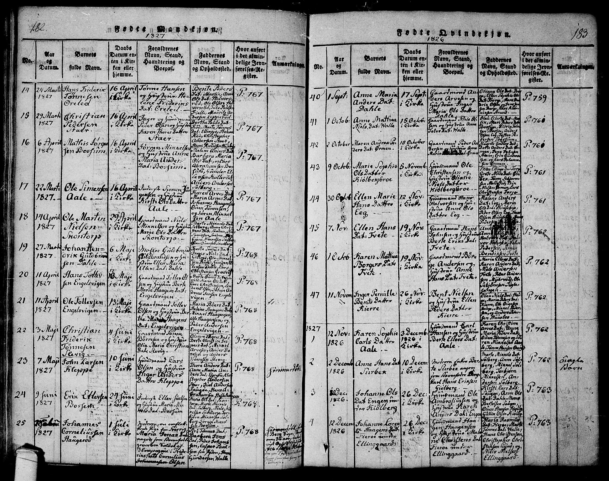 Onsøy prestekontor Kirkebøker, SAO/A-10914/F/Fa/L0002: Parish register (official) no. I 2, 1814-1840, p. 182-183