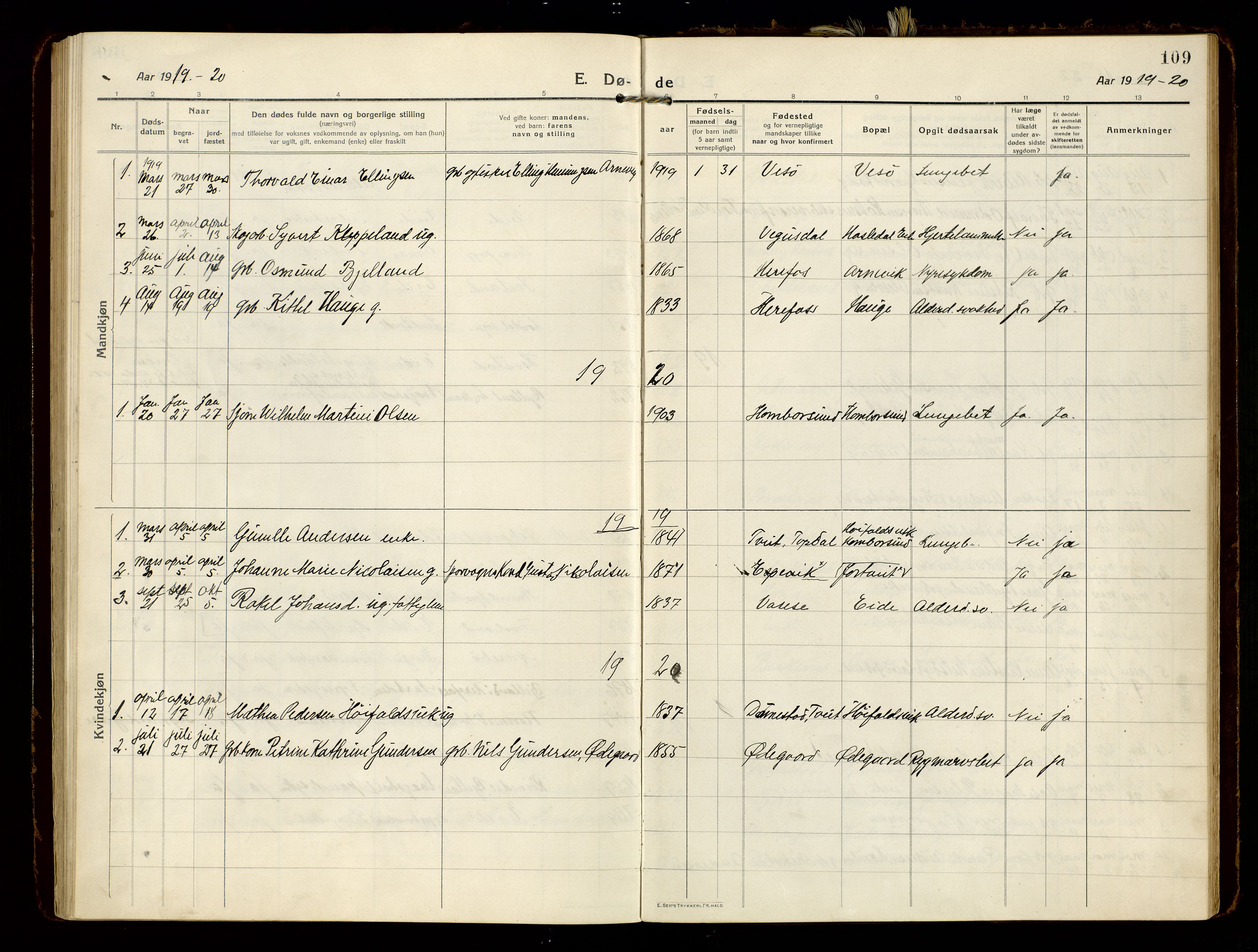 Hommedal sokneprestkontor, AV/SAK-1111-0023/F/Fa/Faa/L0004: Parish register (official) no. A 4, 1916-1945, p. 109