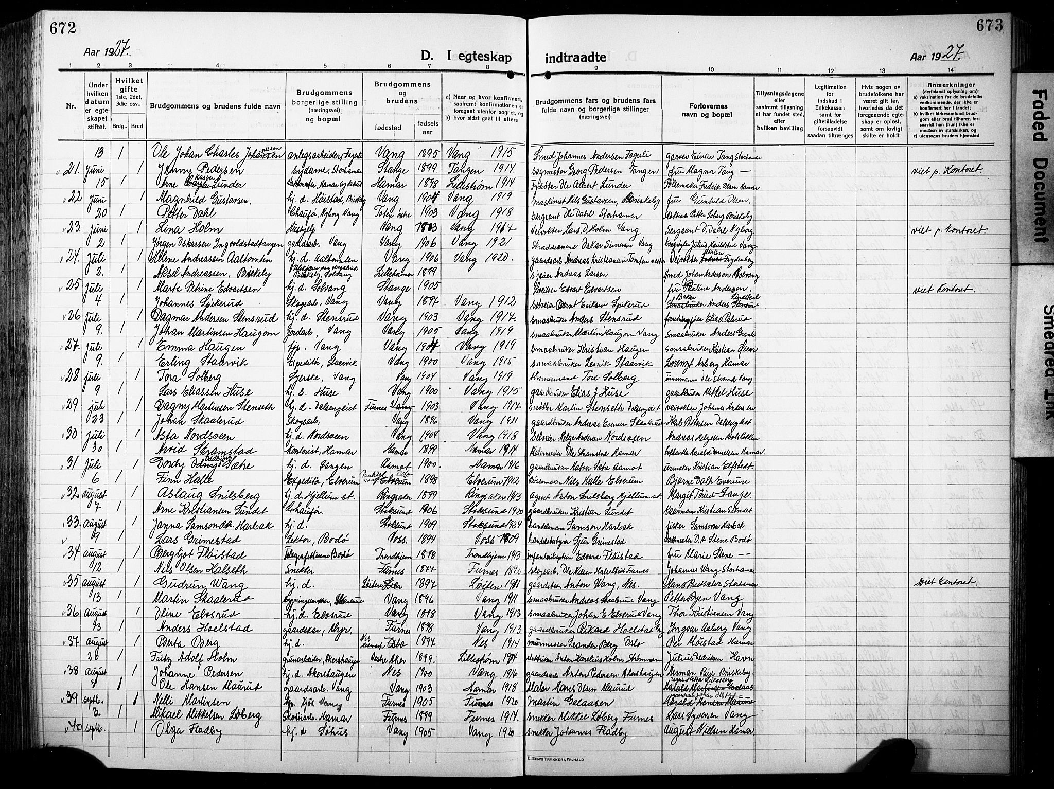 Vang prestekontor, Hedmark, AV/SAH-PREST-008/H/Ha/Hab/L0015: Parish register (copy) no. 15, 1915-1933, p. 672-673