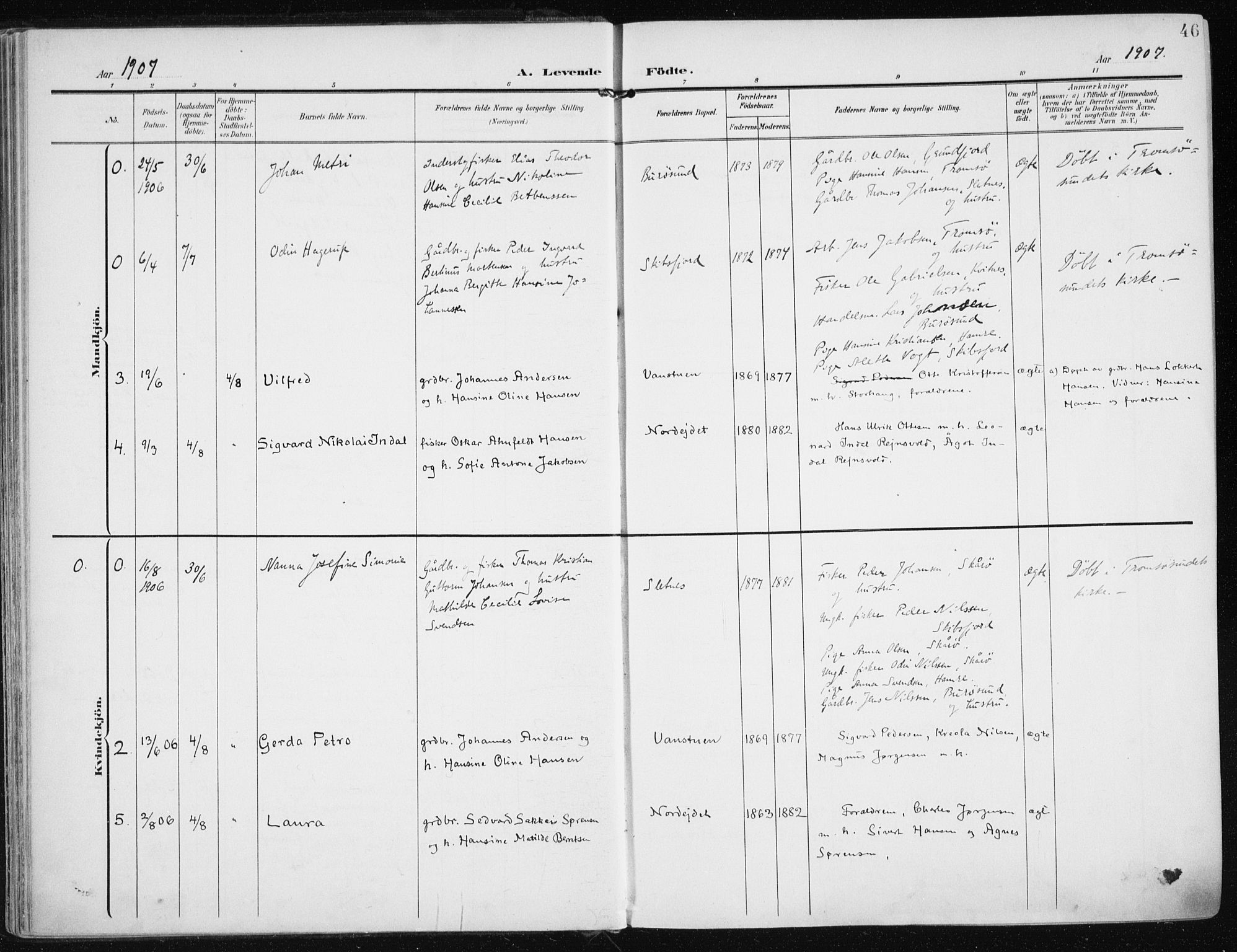 Karlsøy sokneprestembete, SATØ/S-1299/H/Ha/Haa/L0014kirke: Parish register (official) no. 14, 1903-1917, p. 46