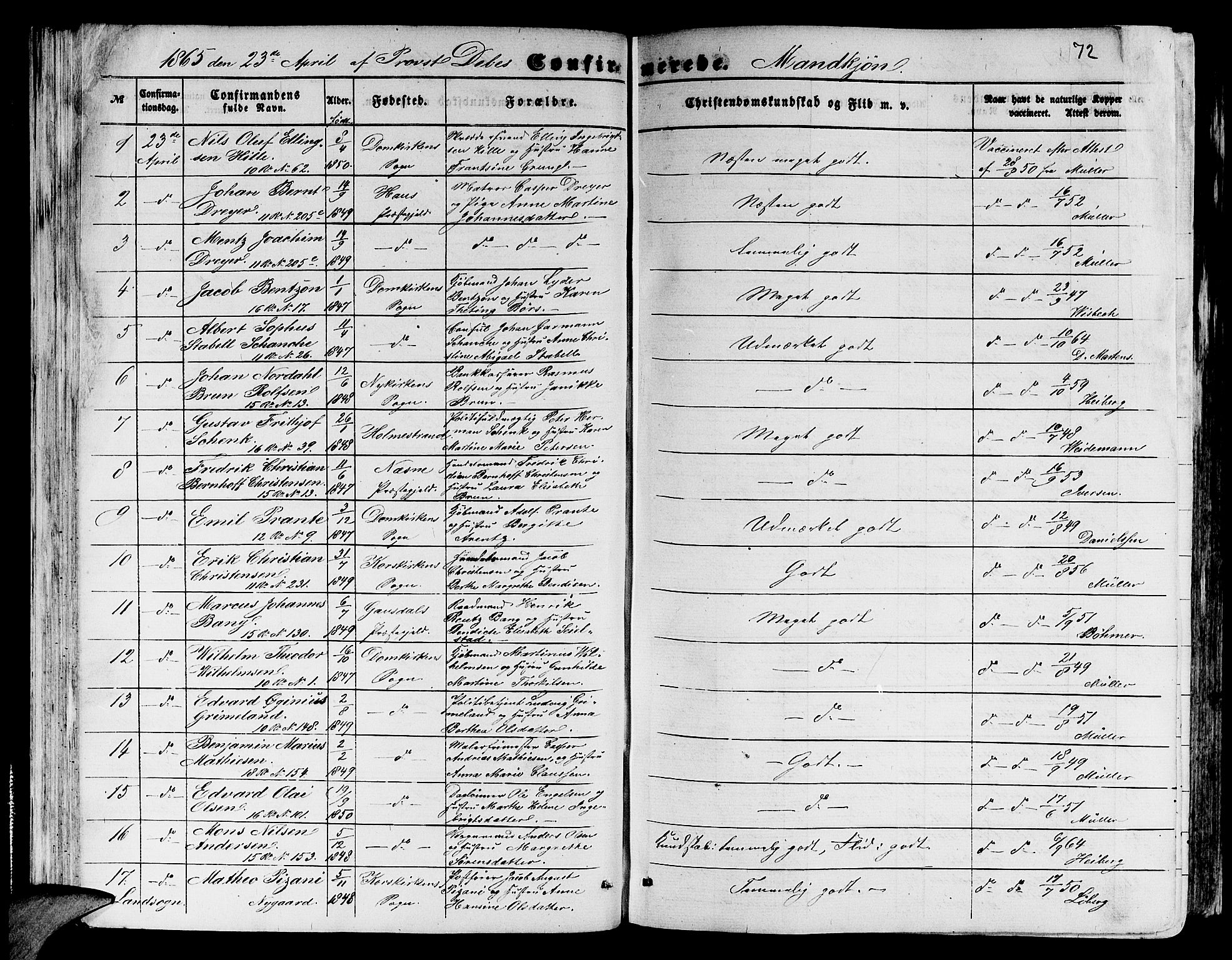 Domkirken sokneprestembete, SAB/A-74801/H/Hab/L0023: Parish register (copy) no. C 3, 1854-1880, p. 72