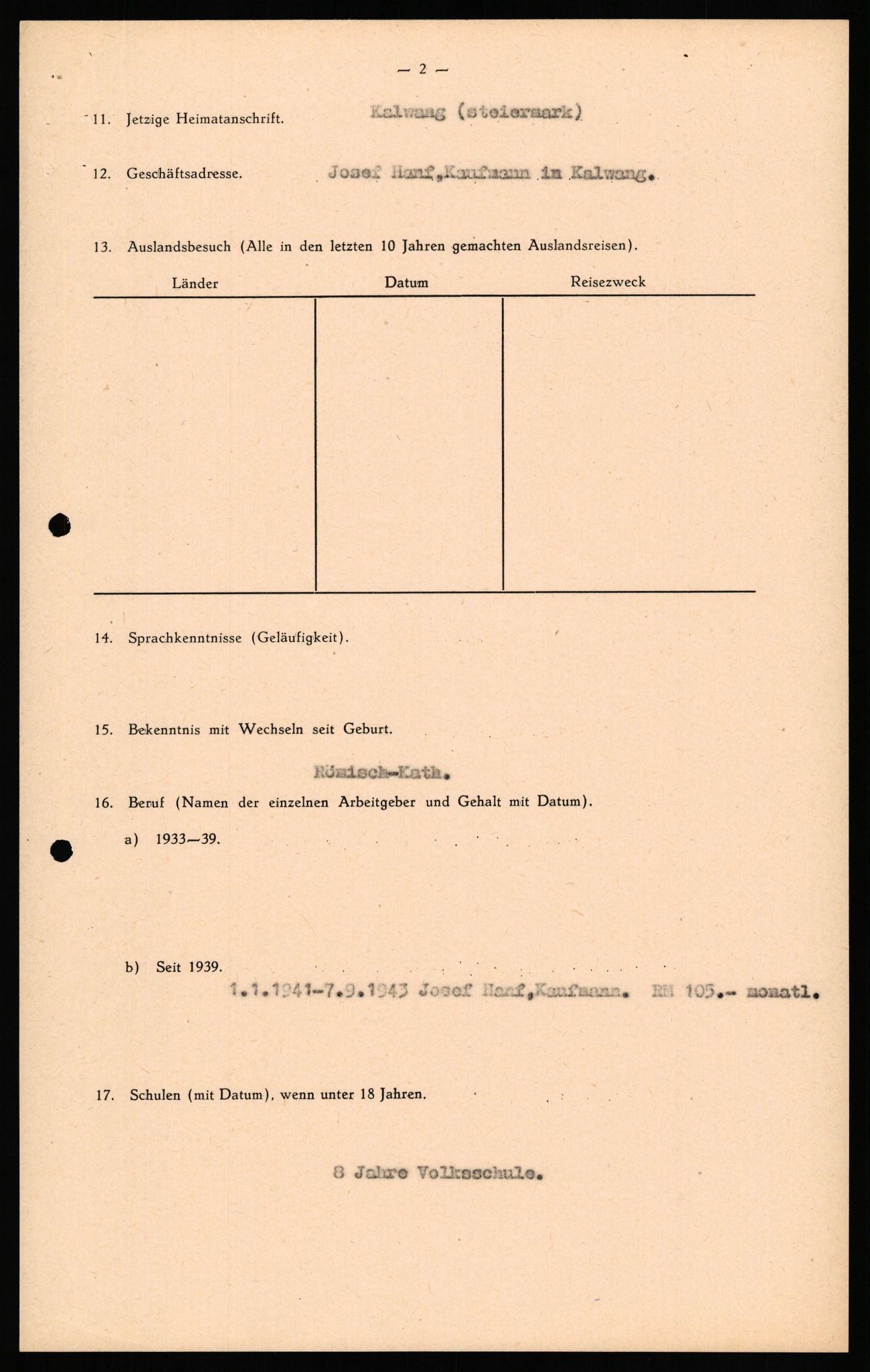 Forsvaret, Forsvarets overkommando II, AV/RA-RAFA-3915/D/Db/L0039: CI Questionaires. Tyske okkupasjonsstyrker i Norge. Østerrikere., 1945-1946, p. 315