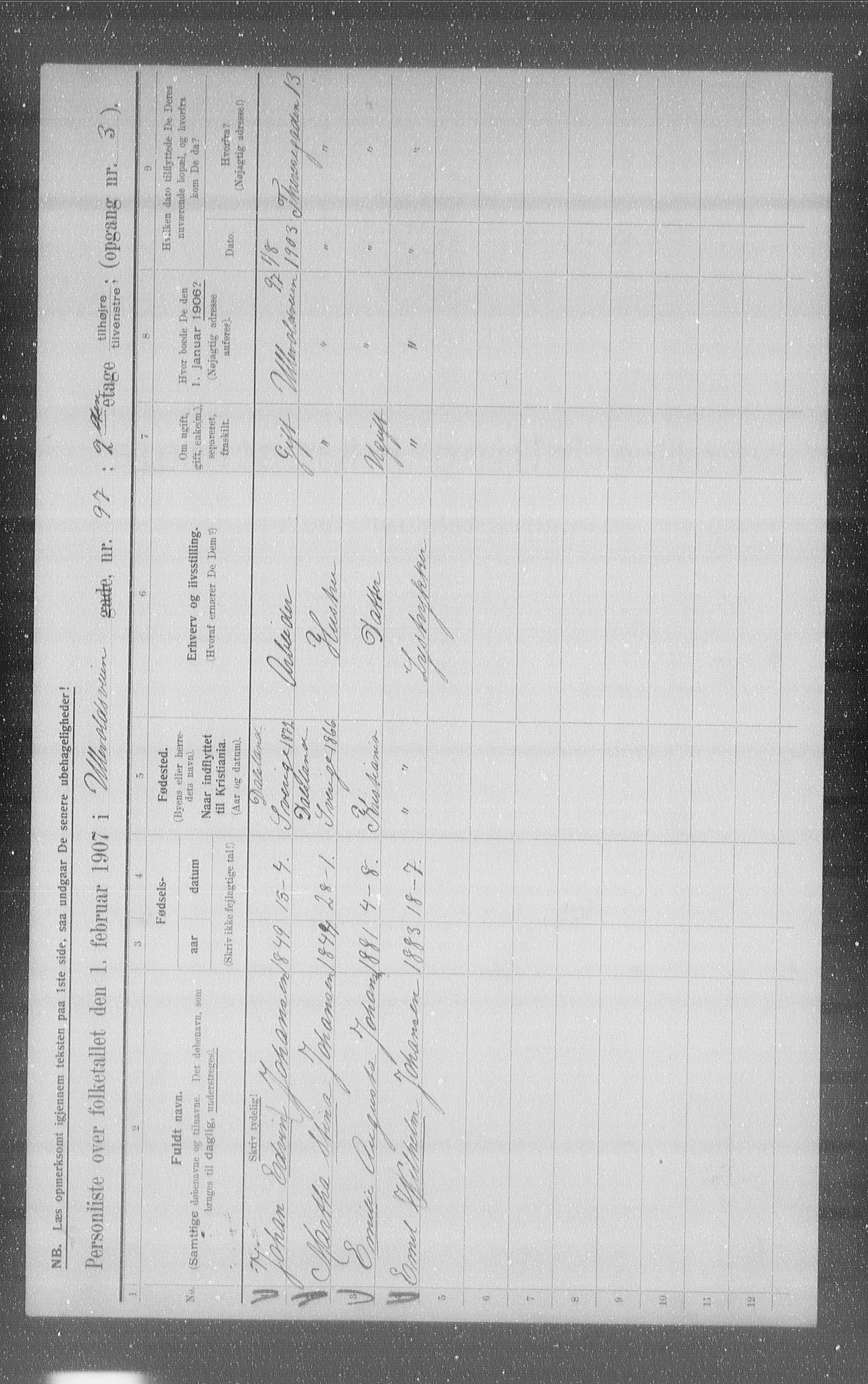 OBA, Municipal Census 1907 for Kristiania, 1907, p. 60903