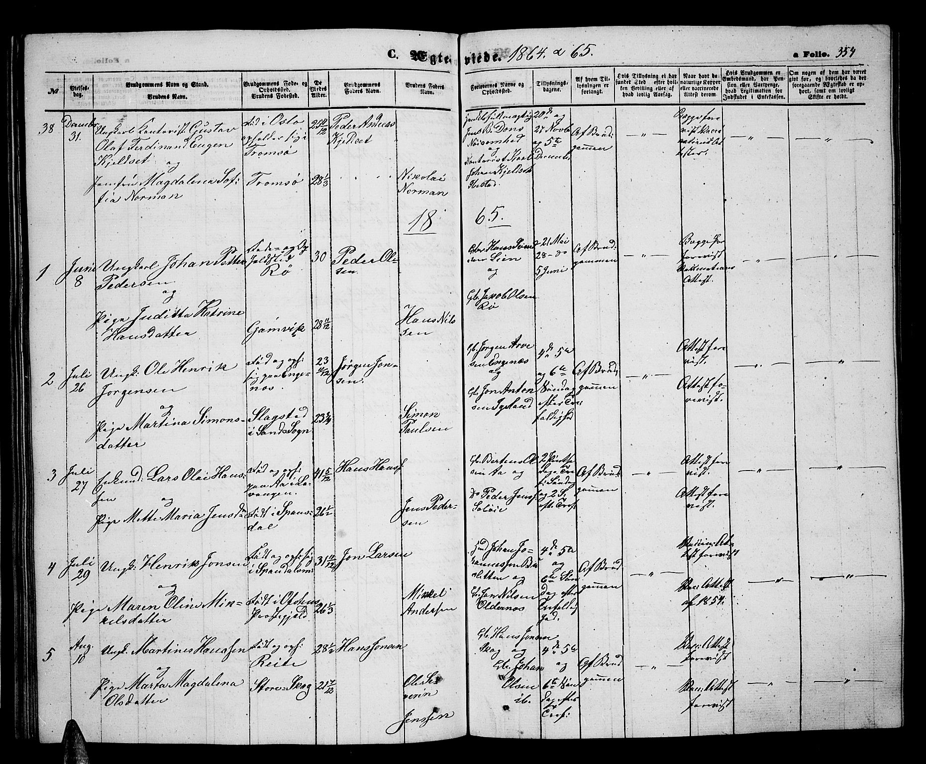 Ibestad sokneprestembete, SATØ/S-0077/H/Ha/Hab/L0005klokker: Parish register (copy) no. 5, 1860-1871, p. 354