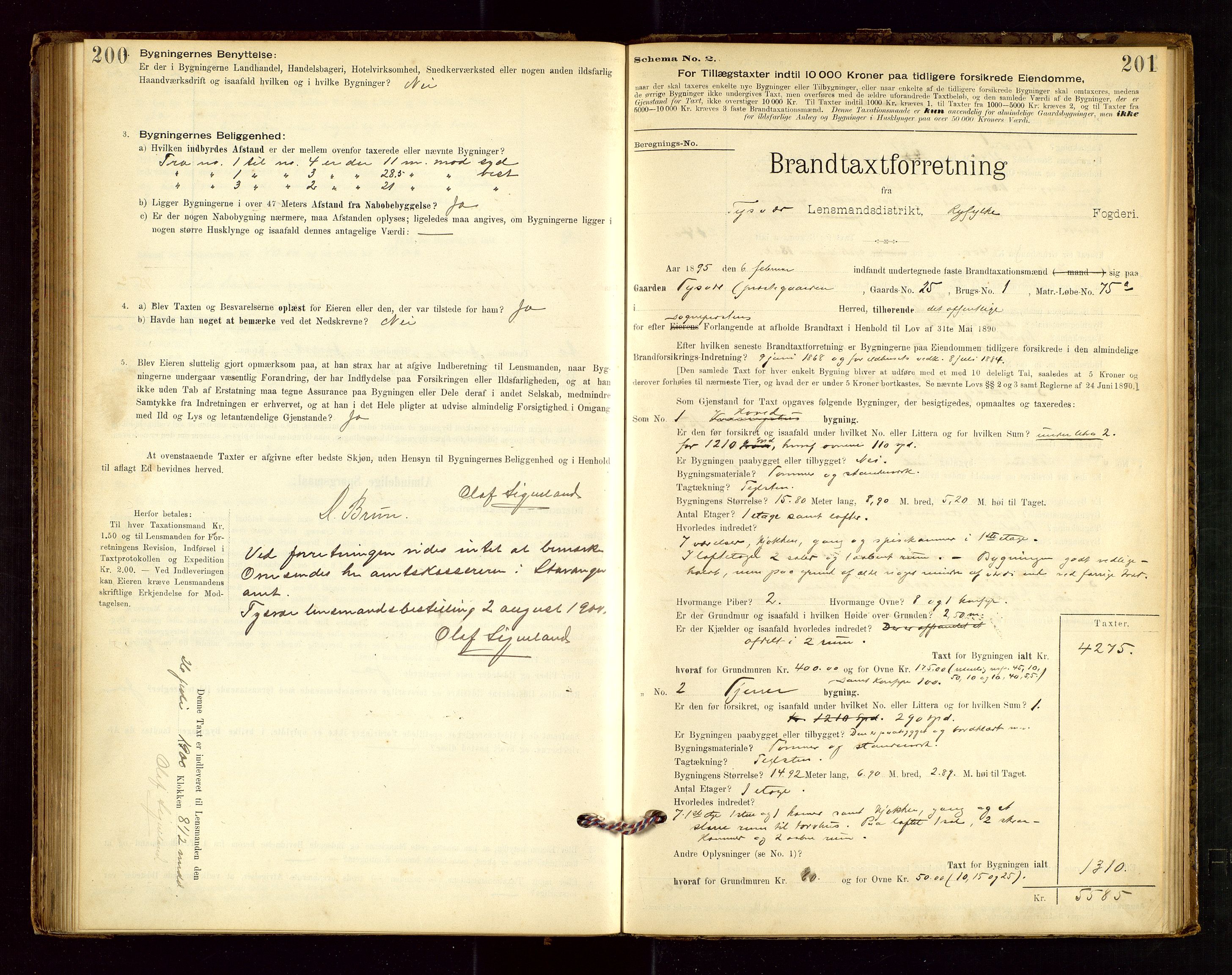 Tysvær lensmannskontor, AV/SAST-A-100192/Gob/L0001: "Brandtaxationsprotokol for Tysvær Lensmandsdistrikt Ryfylke Fogderi", 1894-1916, p. 200-201