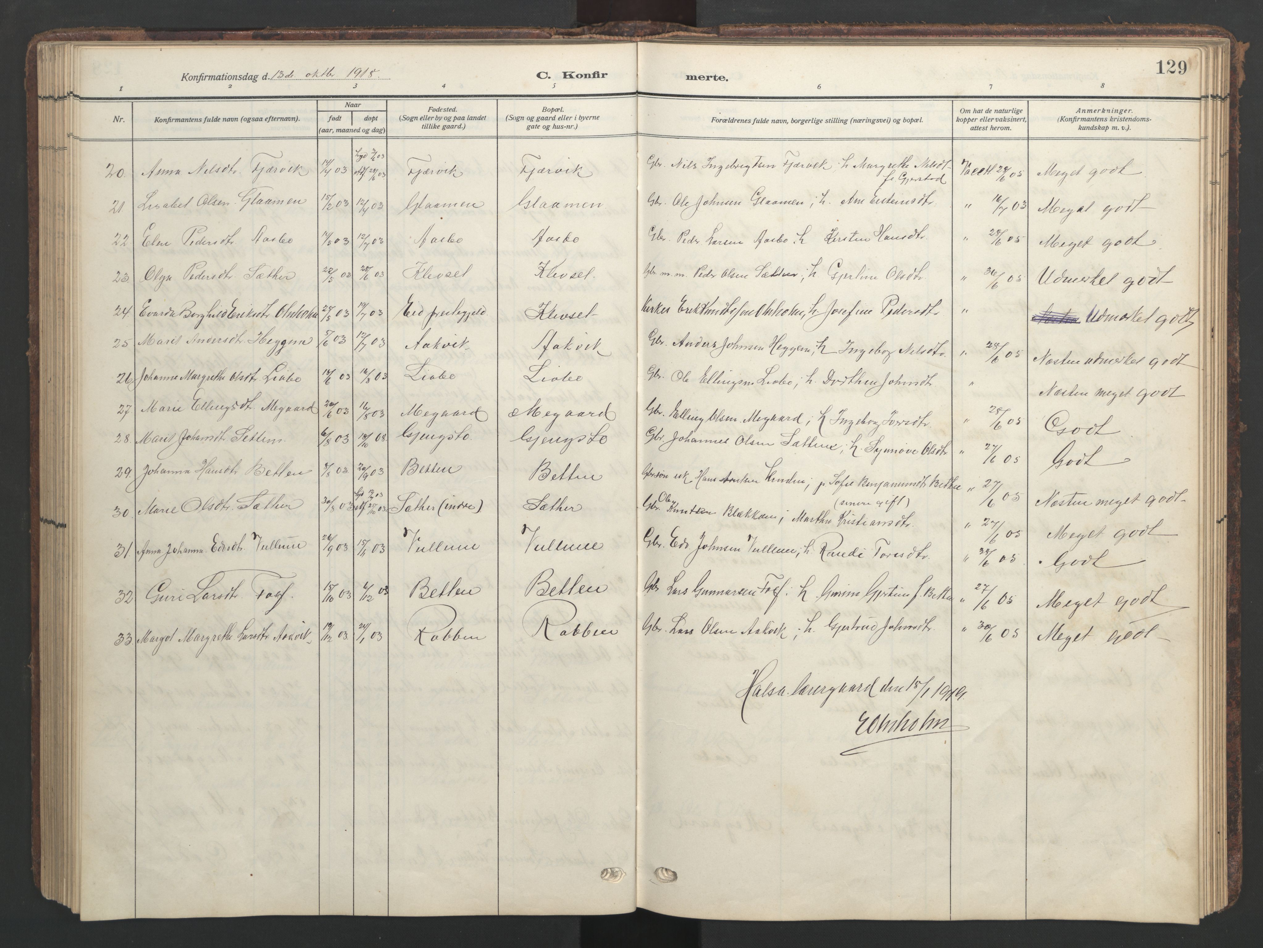 Ministerialprotokoller, klokkerbøker og fødselsregistre - Møre og Romsdal, AV/SAT-A-1454/576/L0891: Parish register (copy) no. 576C02, 1909-1946, p. 129