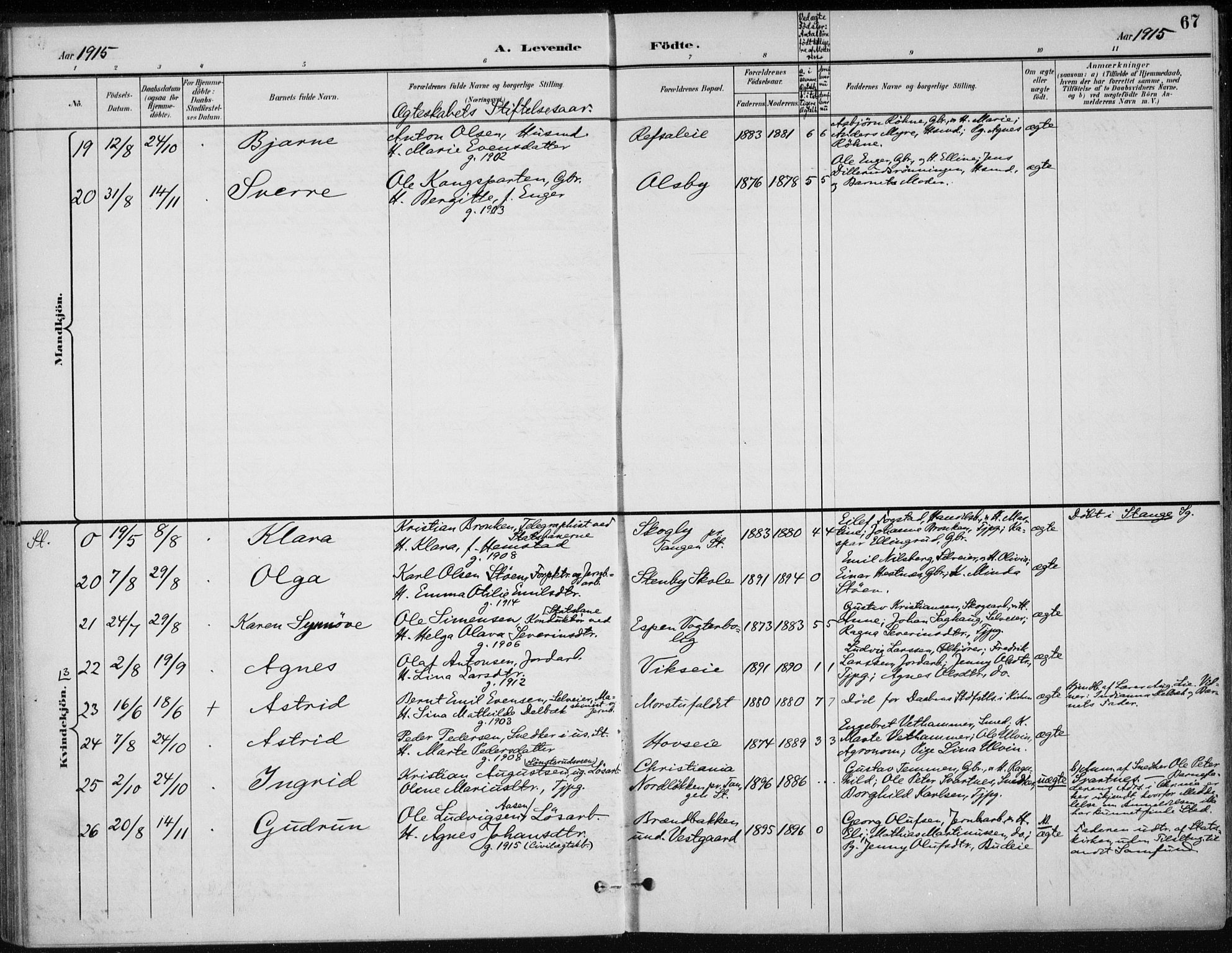 Stange prestekontor, AV/SAH-PREST-002/K/L0023: Parish register (official) no. 23, 1897-1920, p. 67