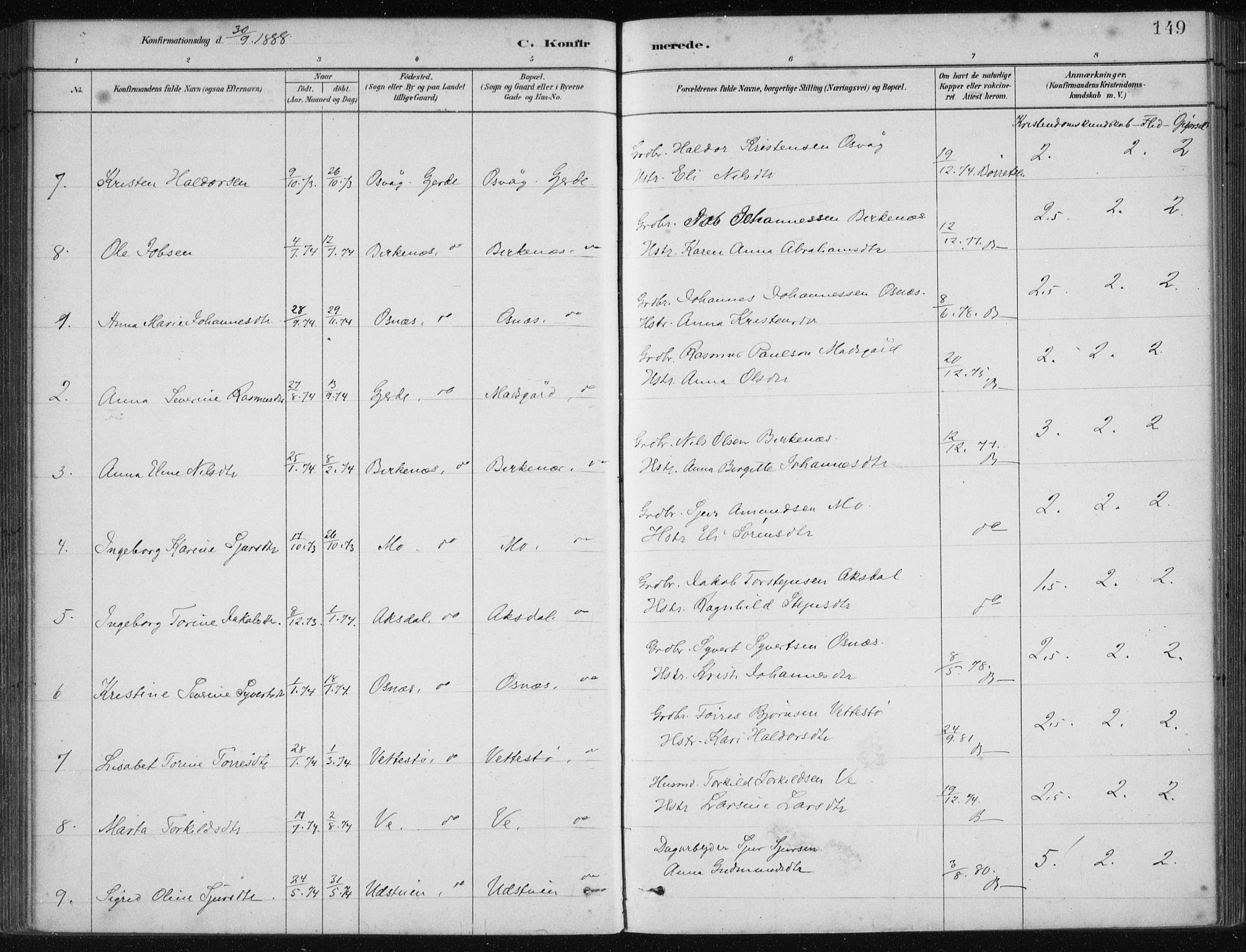 Etne sokneprestembete, AV/SAB-A-75001/H/Haa: Parish register (official) no. C  1, 1879-1919, p. 149