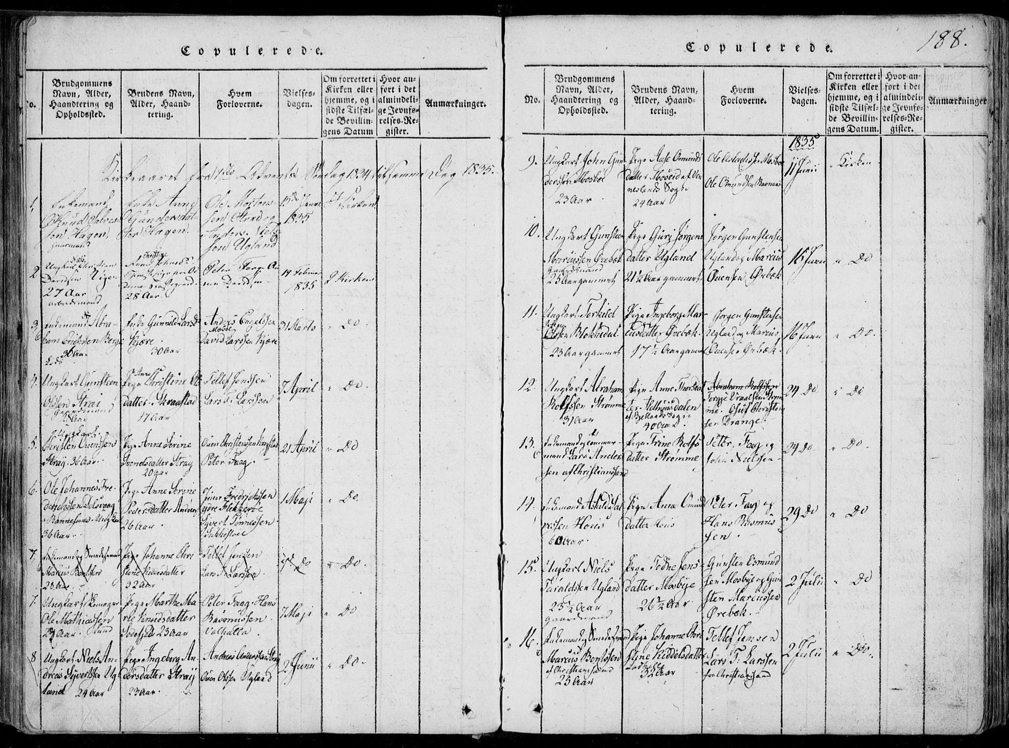 Oddernes sokneprestkontor, AV/SAK-1111-0033/F/Fa/Faa/L0005: Parish register (official) no. A 5, 1820-1838, p. 188