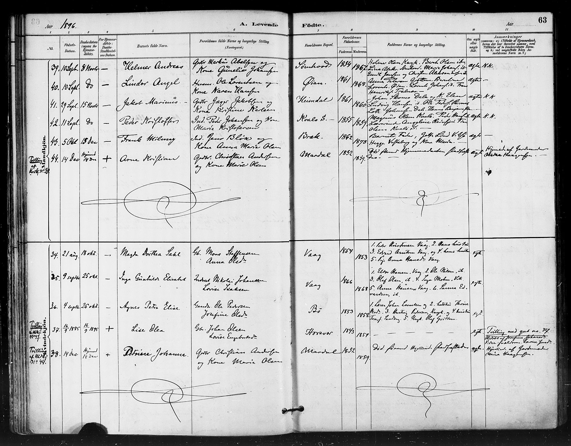 Ministerialprotokoller, klokkerbøker og fødselsregistre - Nordland, AV/SAT-A-1459/812/L0178: Parish register (official) no. 812A07, 1886-1900, p. 63