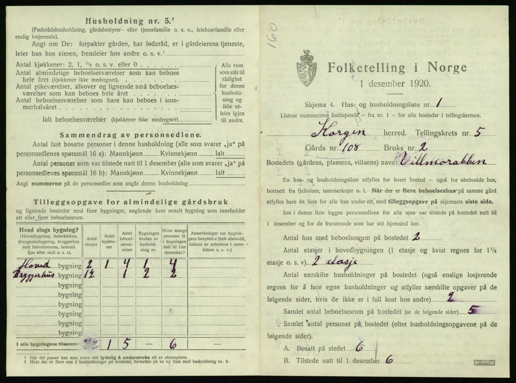 SAT, 1920 census for Korgen, 1920, p. 298