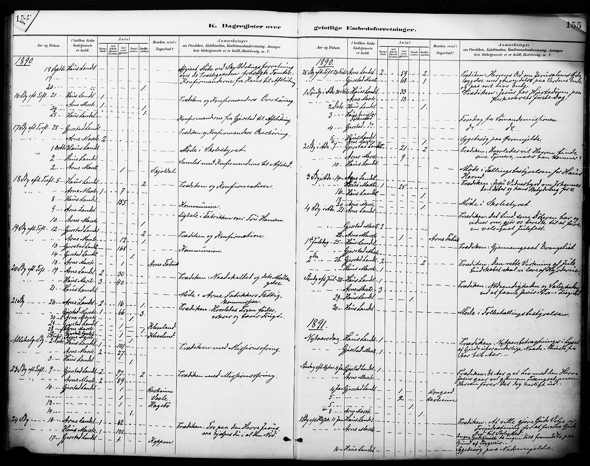 Haus sokneprestembete, SAB/A-75601/H/Haa: Parish register (official) no. B 1, 1887-1898, p. 155