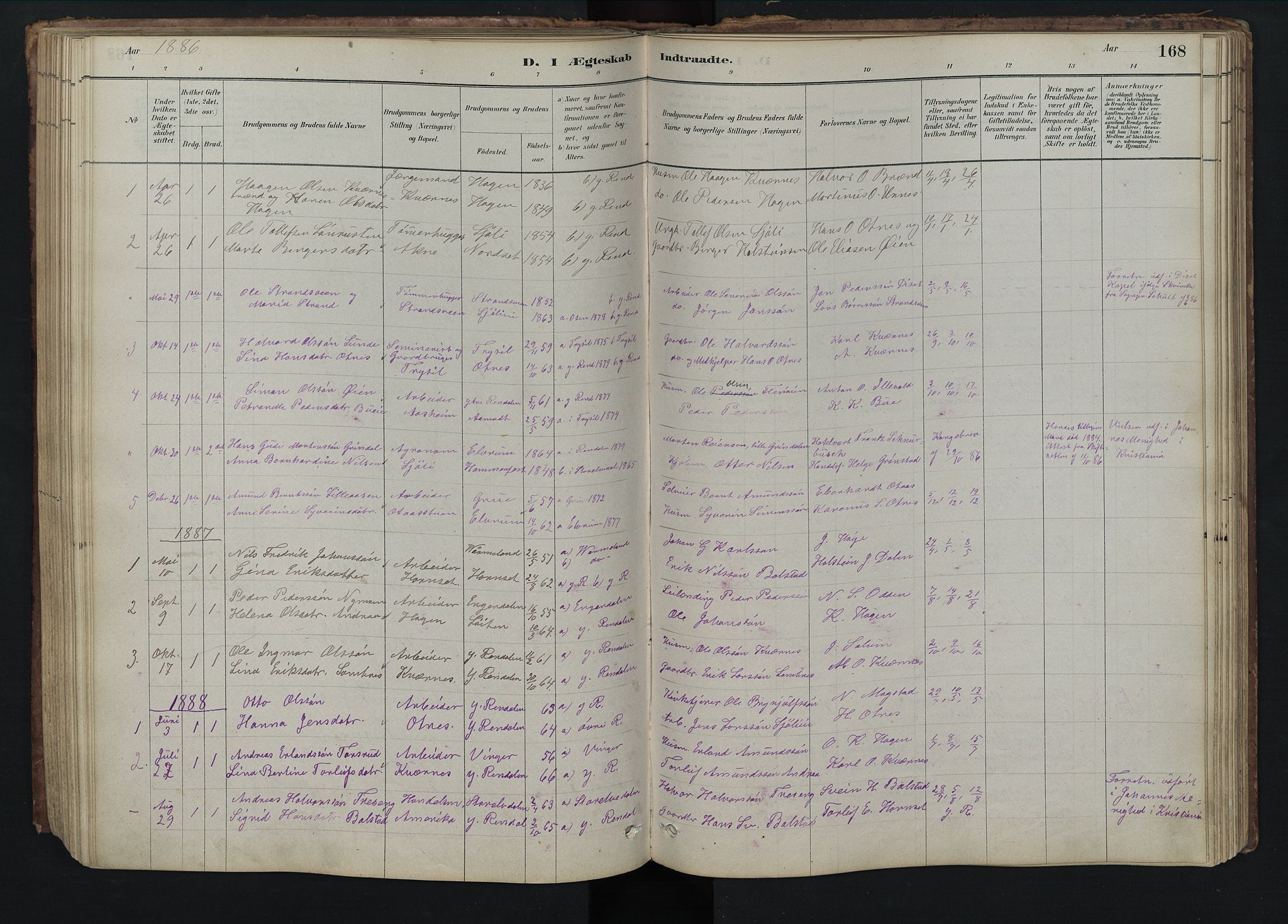 Rendalen prestekontor, SAH/PREST-054/H/Ha/Hab/L0009: Parish register (copy) no. 9, 1879-1902, p. 168