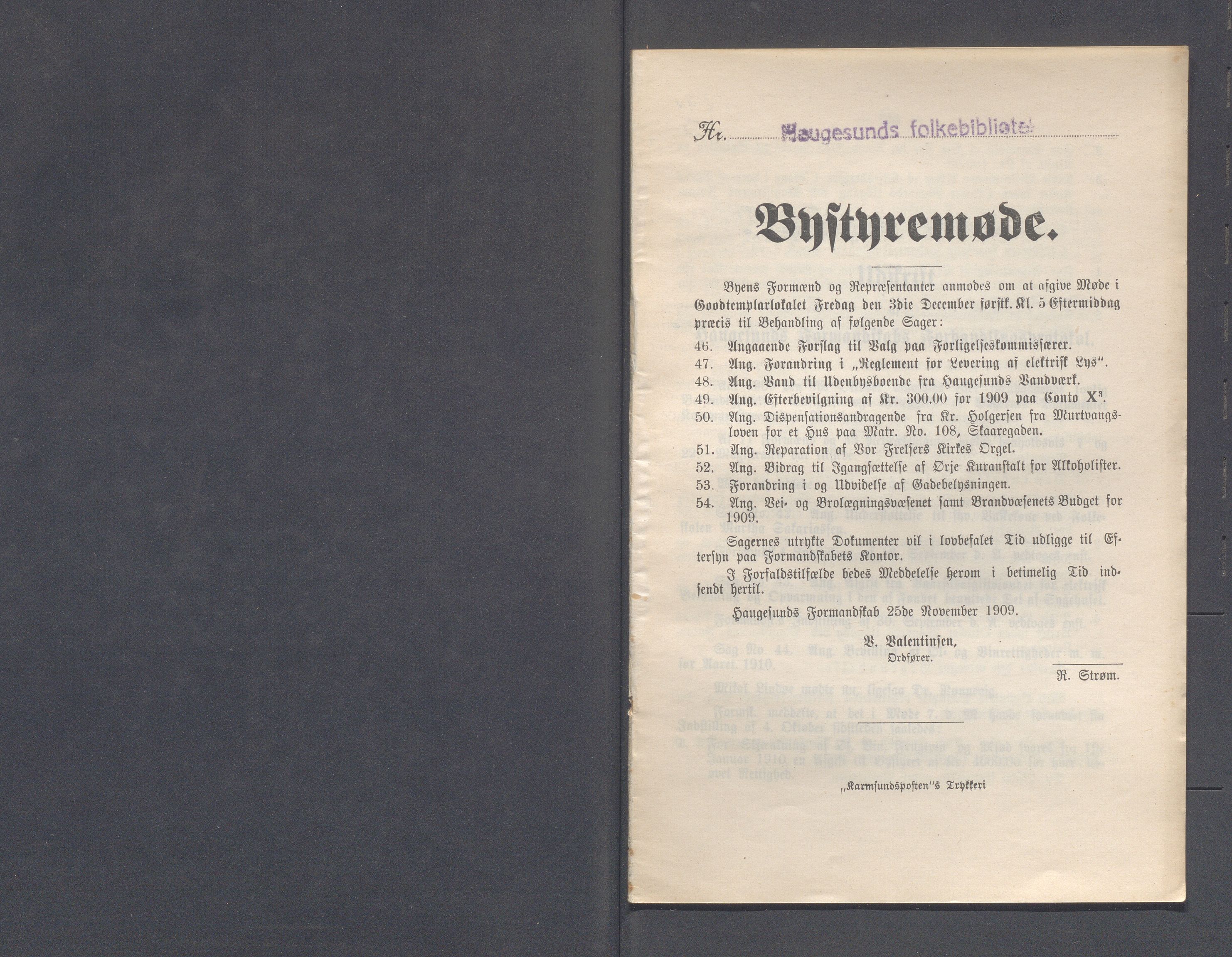 Haugesund kommune - Formannskapet og Bystyret, IKAR/A-740/A/Abb/L0002: Bystyreforhandlinger, 1908-1917, p. 288