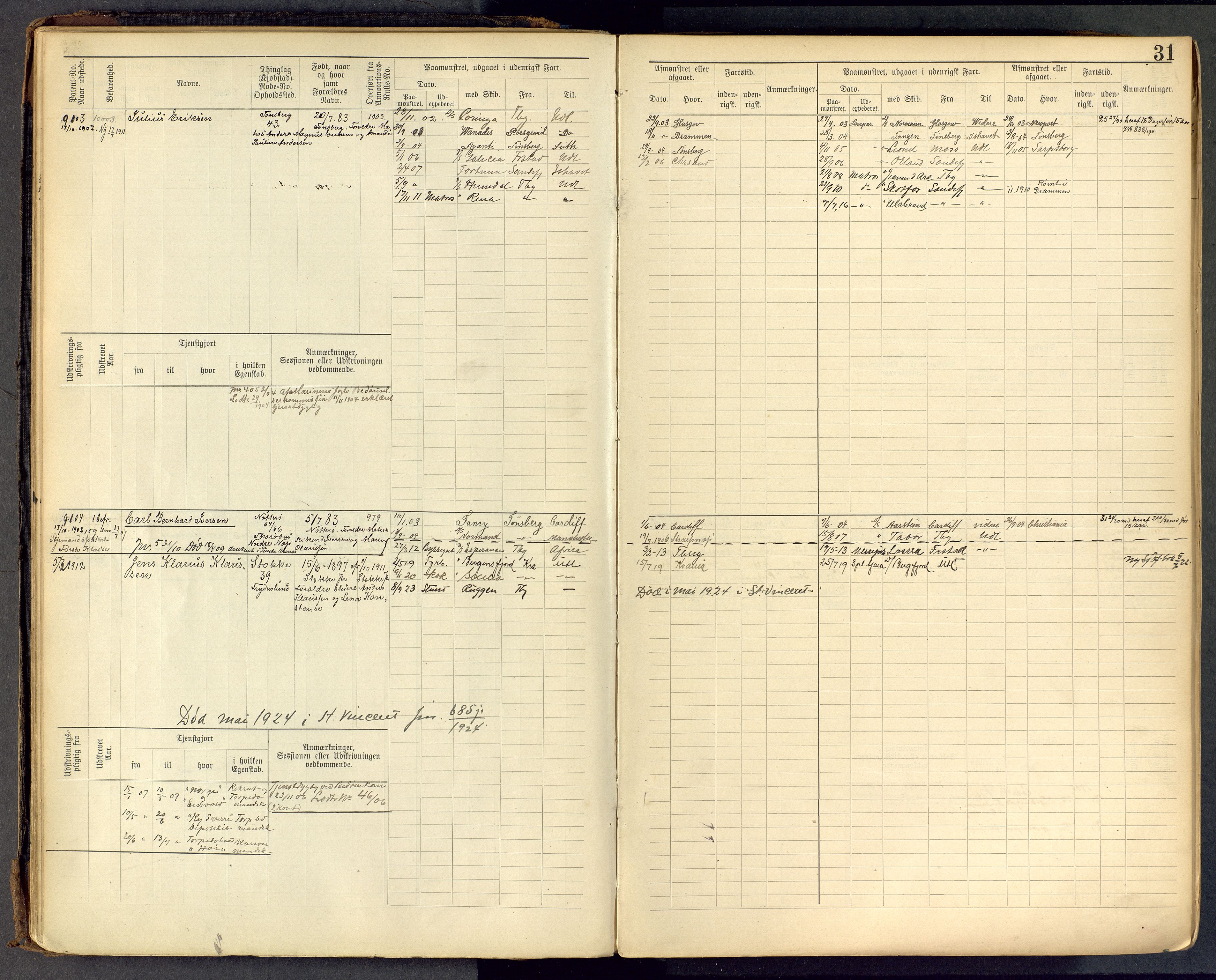 Tønsberg innrulleringskontor, AV/SAKO-A-786/F/Fc/Fcb/L0009: Hovedrulle Patent nr. 9043-9992, 1900-1921, p. 31