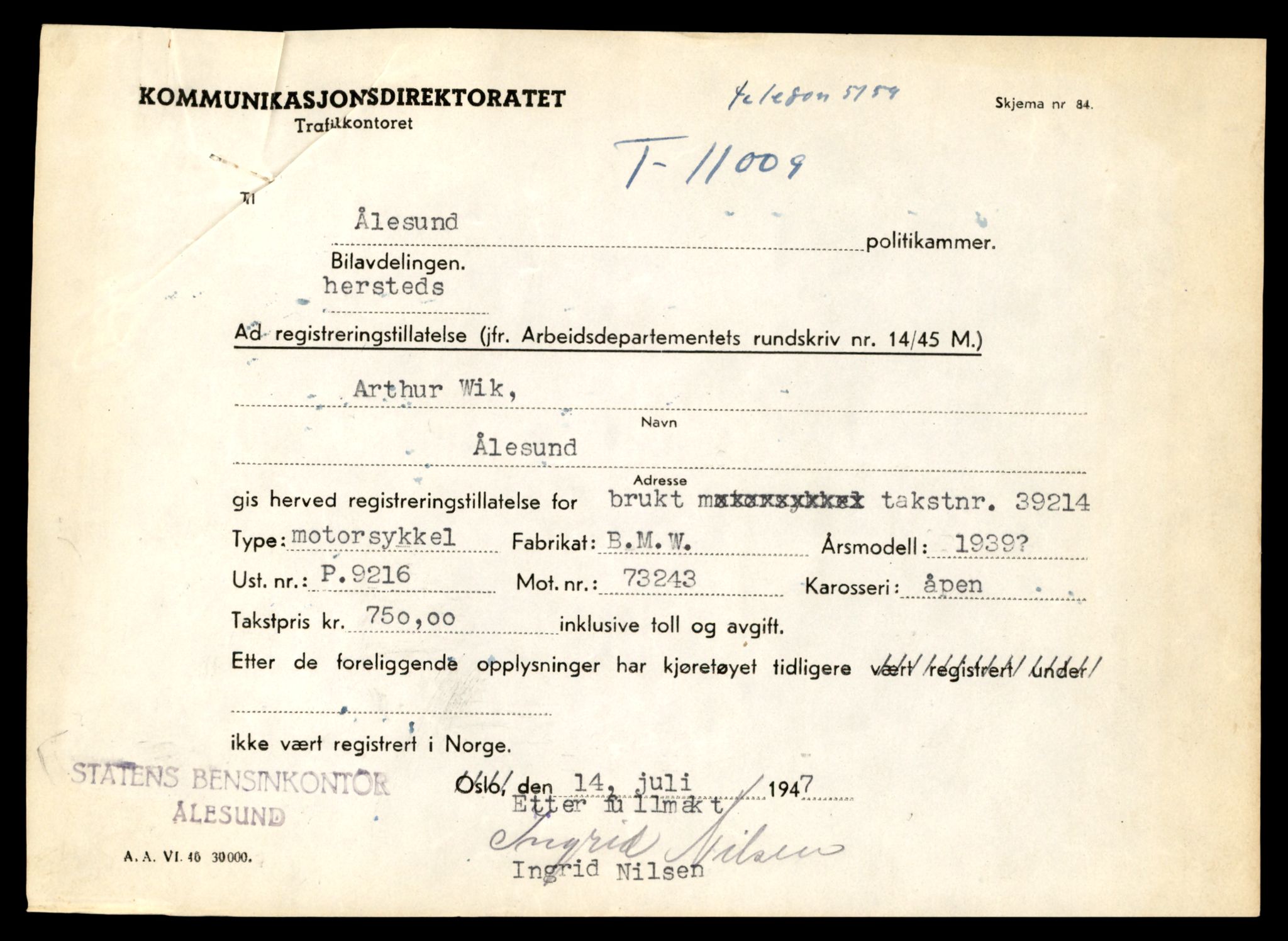 Møre og Romsdal vegkontor - Ålesund trafikkstasjon, AV/SAT-A-4099/F/Fe/L0025: Registreringskort for kjøretøy T 10931 - T 11045, 1927-1998, p. 2157