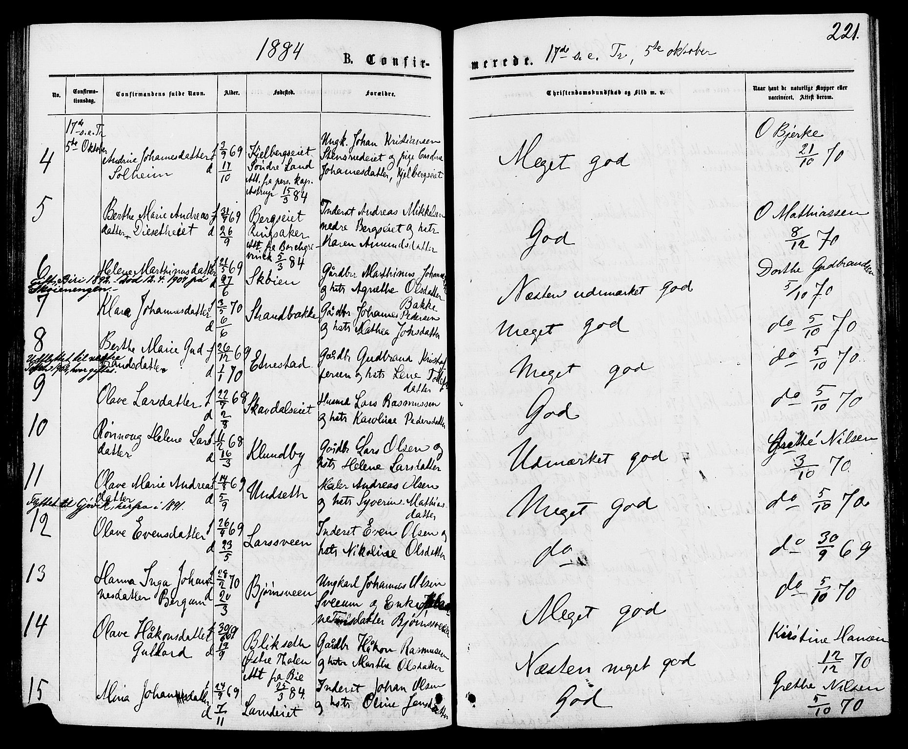 Biri prestekontor, AV/SAH-PREST-096/H/Ha/Haa/L0006: Parish register (official) no. 6, 1877-1886, p. 221