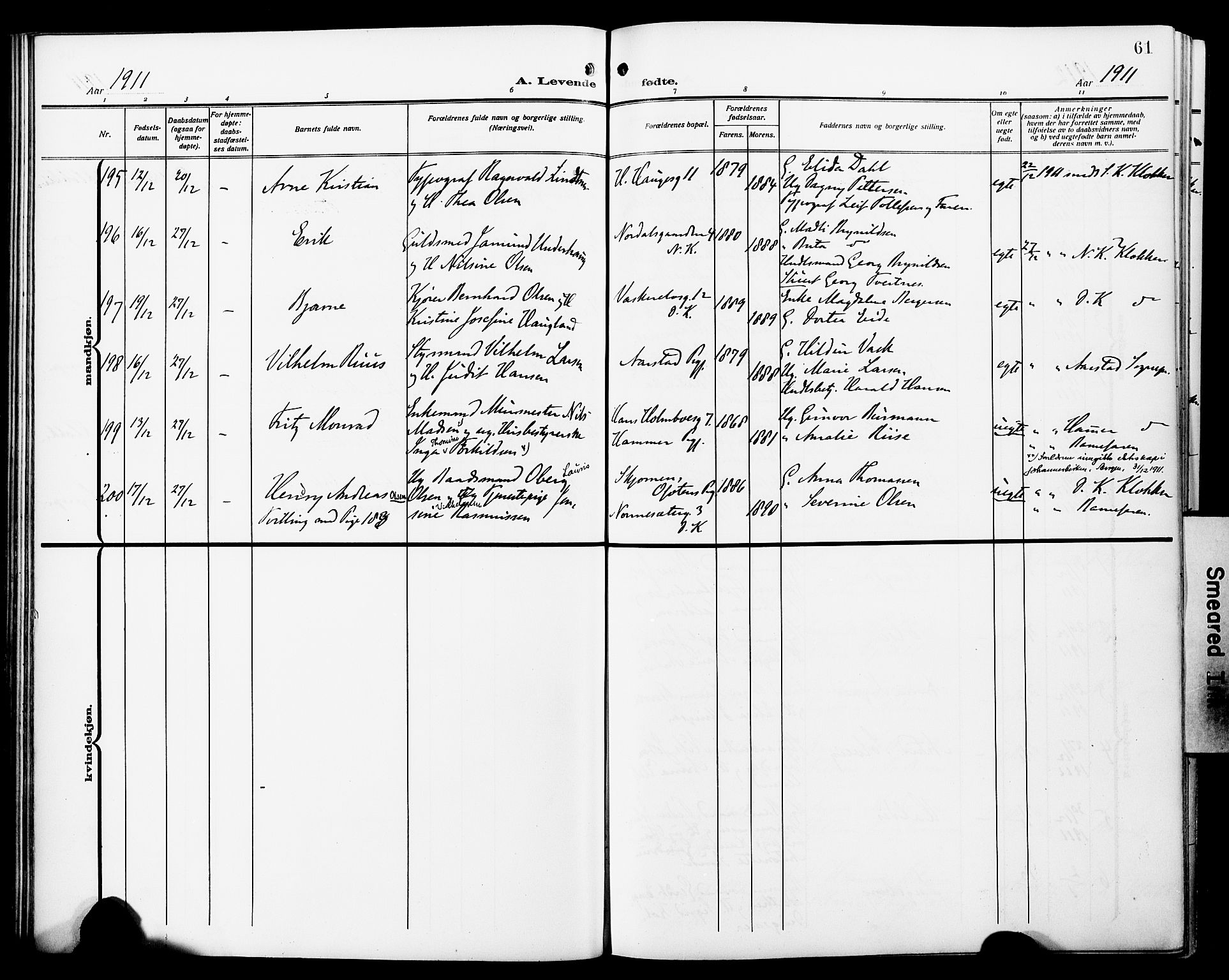 Fødselsstiftelsens sokneprestembete*, SAB/-: Parish register (official) no. A 4, 1910-1918, p. 61