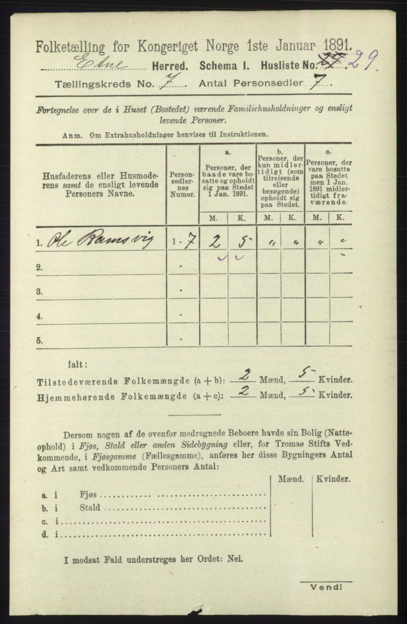 RA, 1891 census for 1211 Etne, 1891, p. 1388