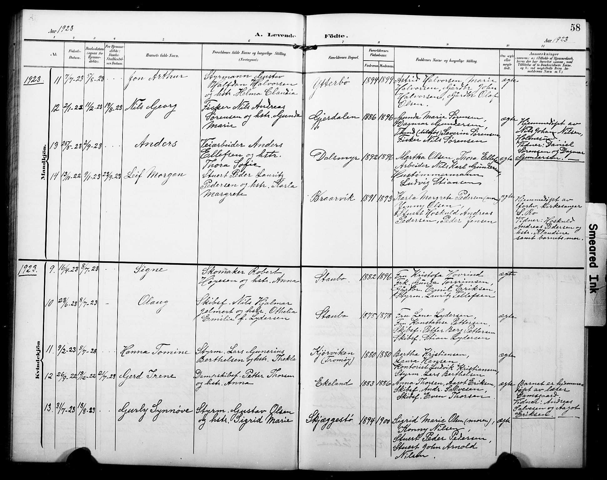 Dypvåg sokneprestkontor, AV/SAK-1111-0007/F/Fb/Fbb/L0005: Parish register (copy) no. B 5, 1905-1924, p. 58