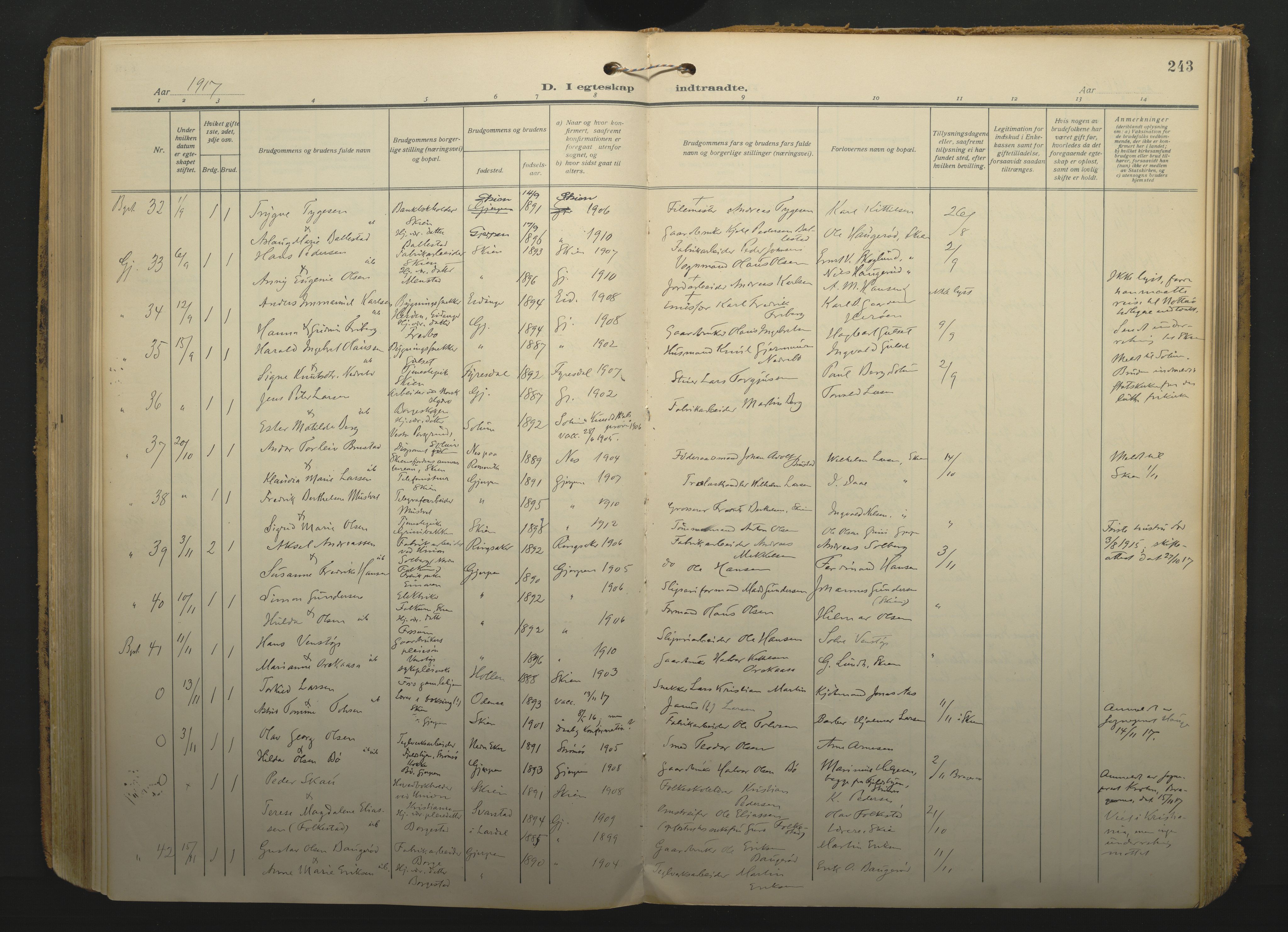 Gjerpen kirkebøker, SAKO/A-265/F/Fa/L0013: Parish register (official) no. I 13, 1914-1924, p. 243