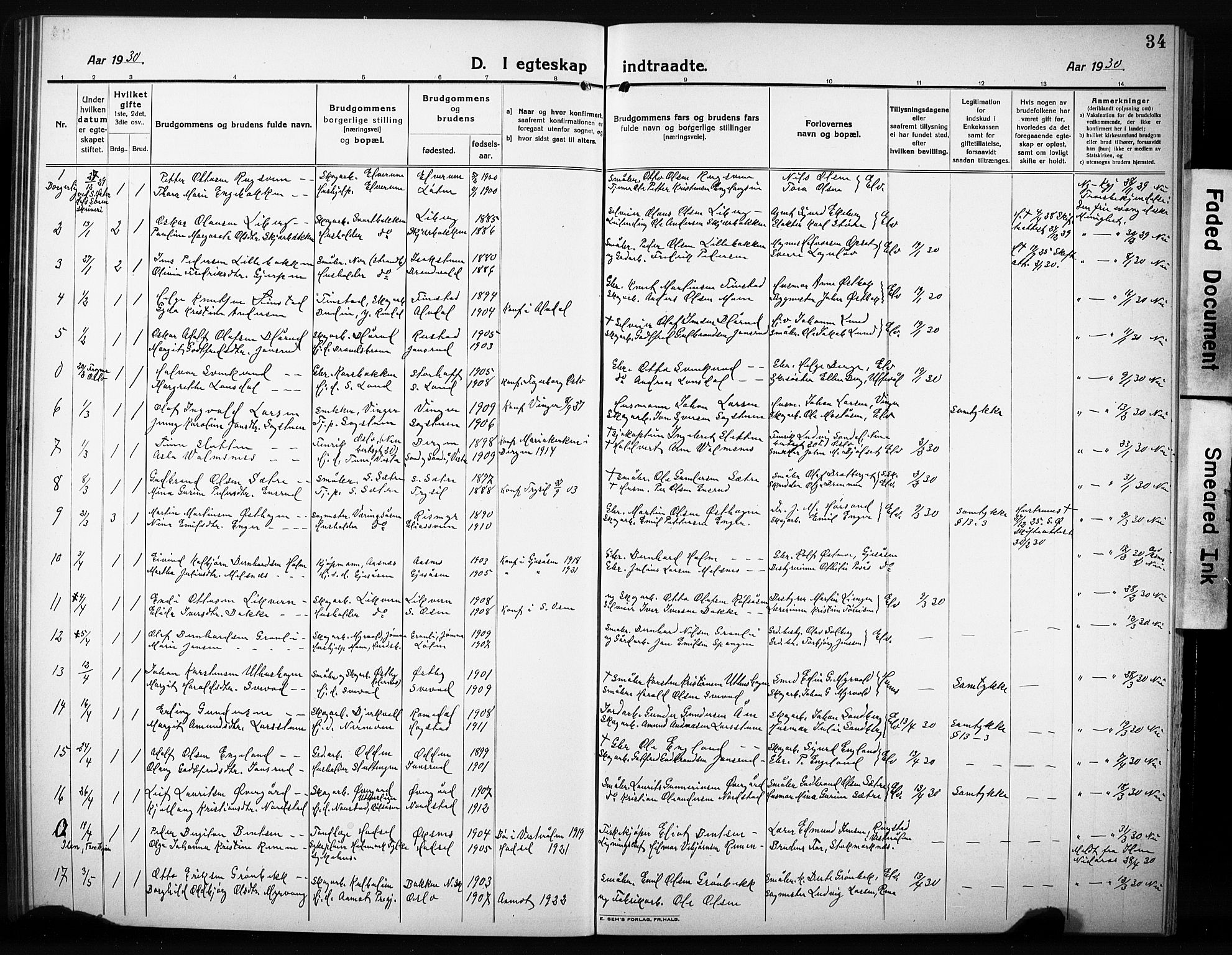 Elverum prestekontor, AV/SAH-PREST-044/H/Ha/Hab/L0014: Parish register (copy) no. 14, 1922-1933, p. 34