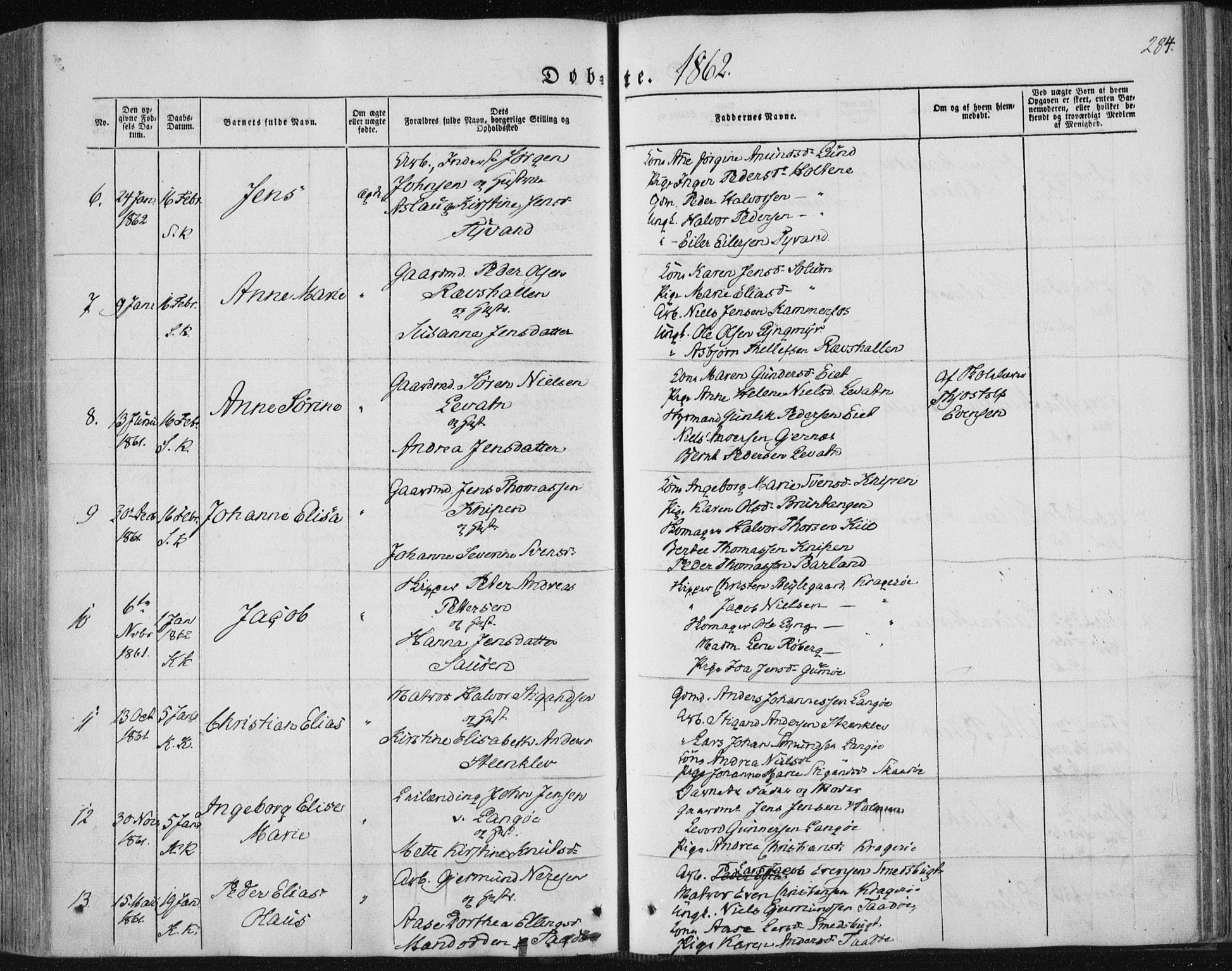 Sannidal kirkebøker, SAKO/A-296/F/Fa/L0008: Parish register (official) no. 8, 1847-1862, p. 284