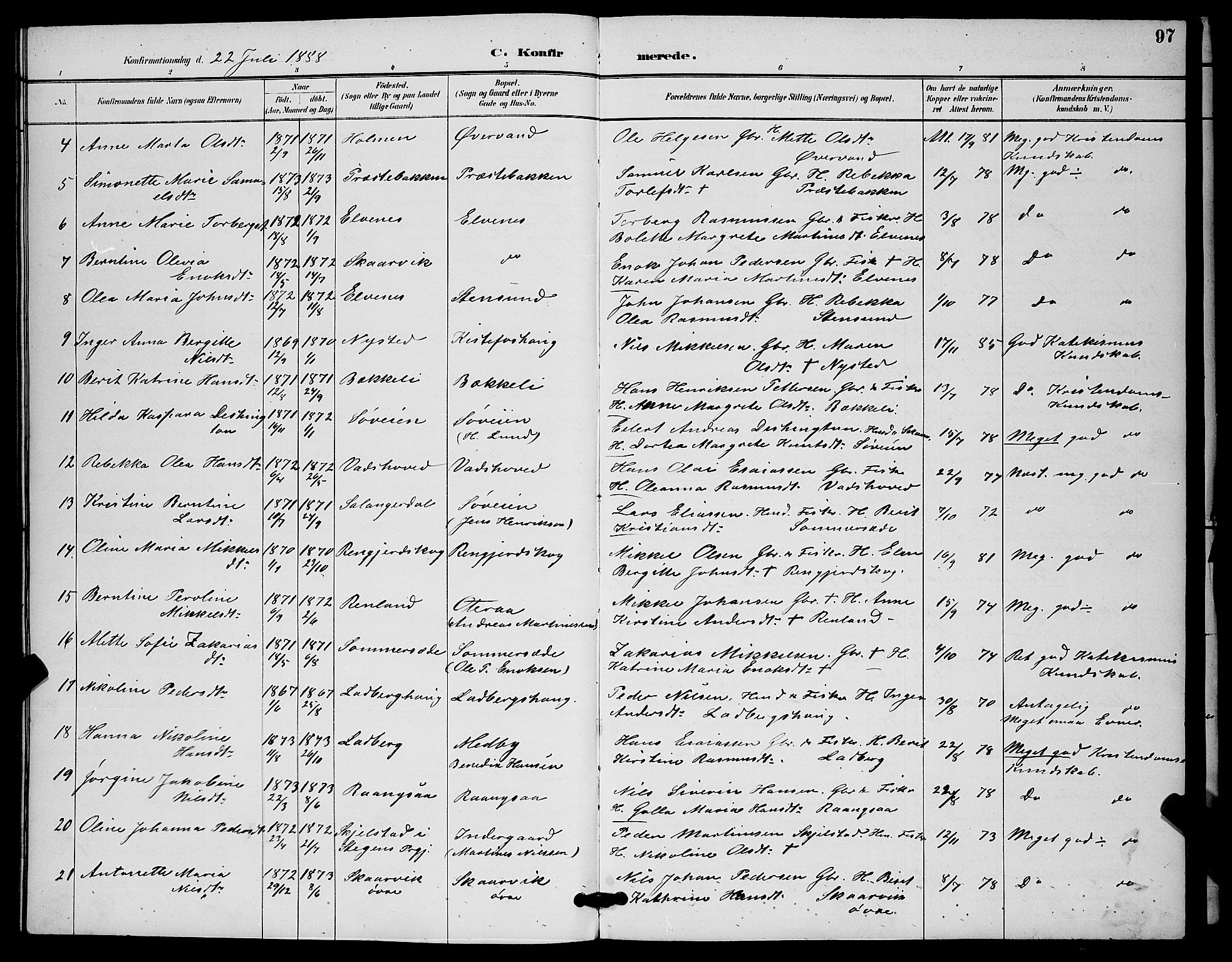 Ibestad sokneprestembete, SATØ/S-0077/H/Ha/Hab/L0015klokker: Parish register (copy) no. 15, 1888-1899, p. 97