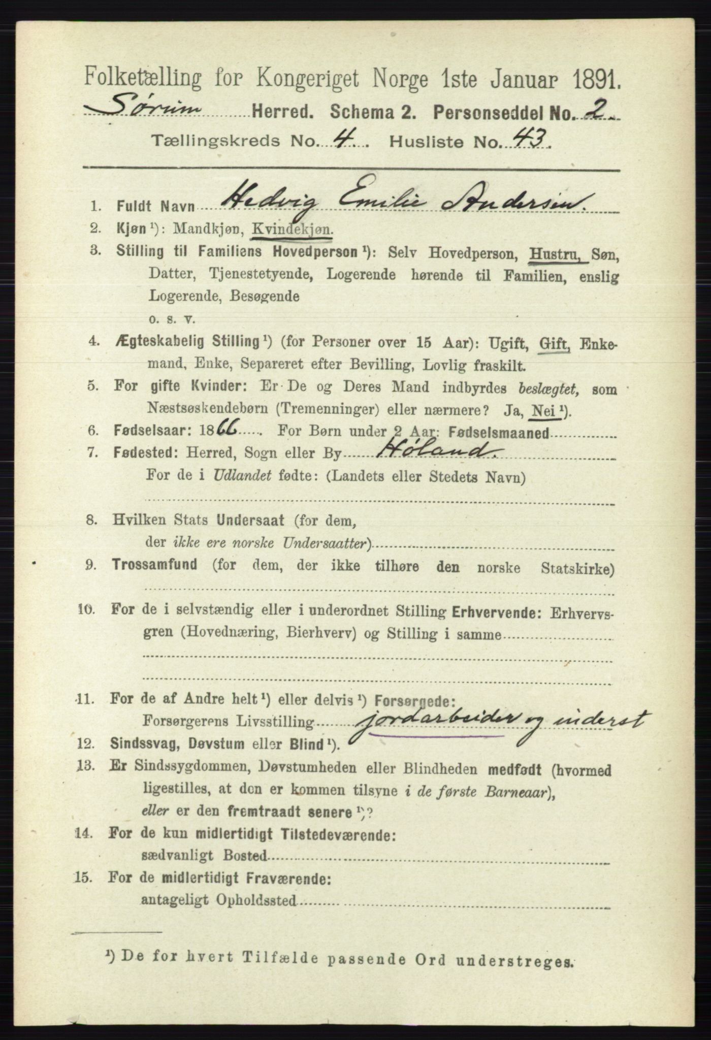 RA, 1891 census for 0226 Sørum, 1891, p. 2127