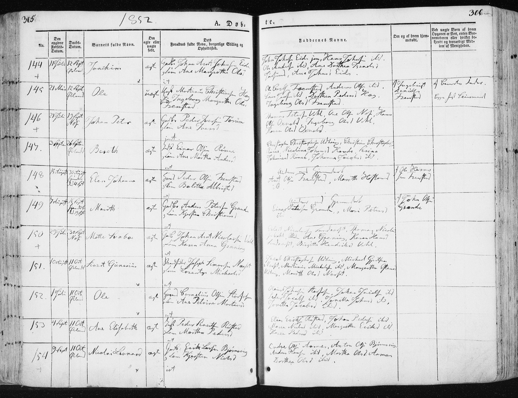 Ministerialprotokoller, klokkerbøker og fødselsregistre - Sør-Trøndelag, SAT/A-1456/659/L0736: Parish register (official) no. 659A06, 1842-1856, p. 305-306