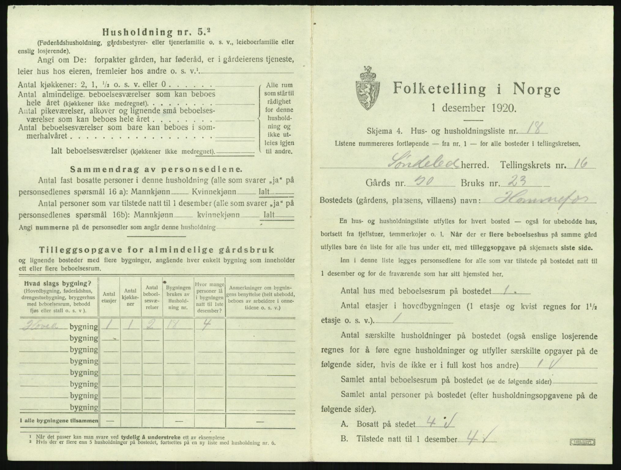 SAK, 1920 census for Søndeled, 1920, p. 1251