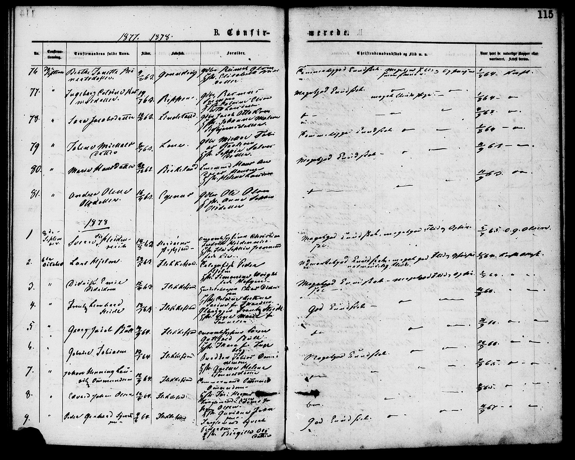 Flekkefjord sokneprestkontor, SAK/1111-0012/F/Fa/Fac/L0007: Parish register (official) no. A 7, 1875-1885, p. 115
