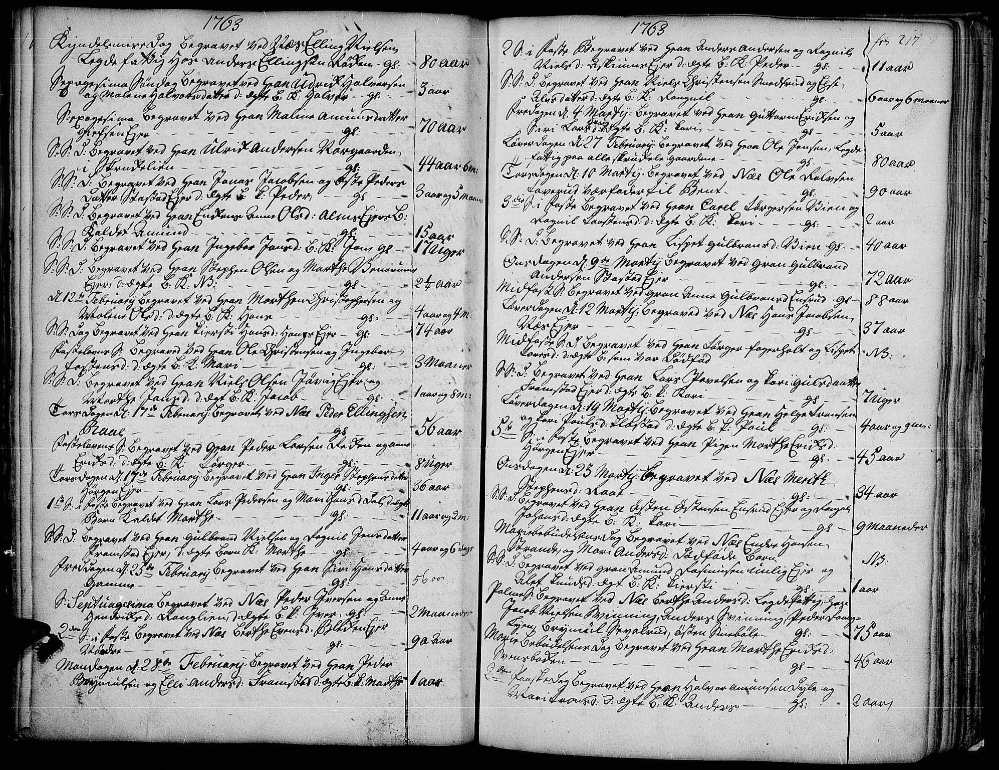 Gran prestekontor, AV/SAH-PREST-112/H/Ha/Haa/L0004: Parish register (official) no. 4, 1759-1775, p. 217