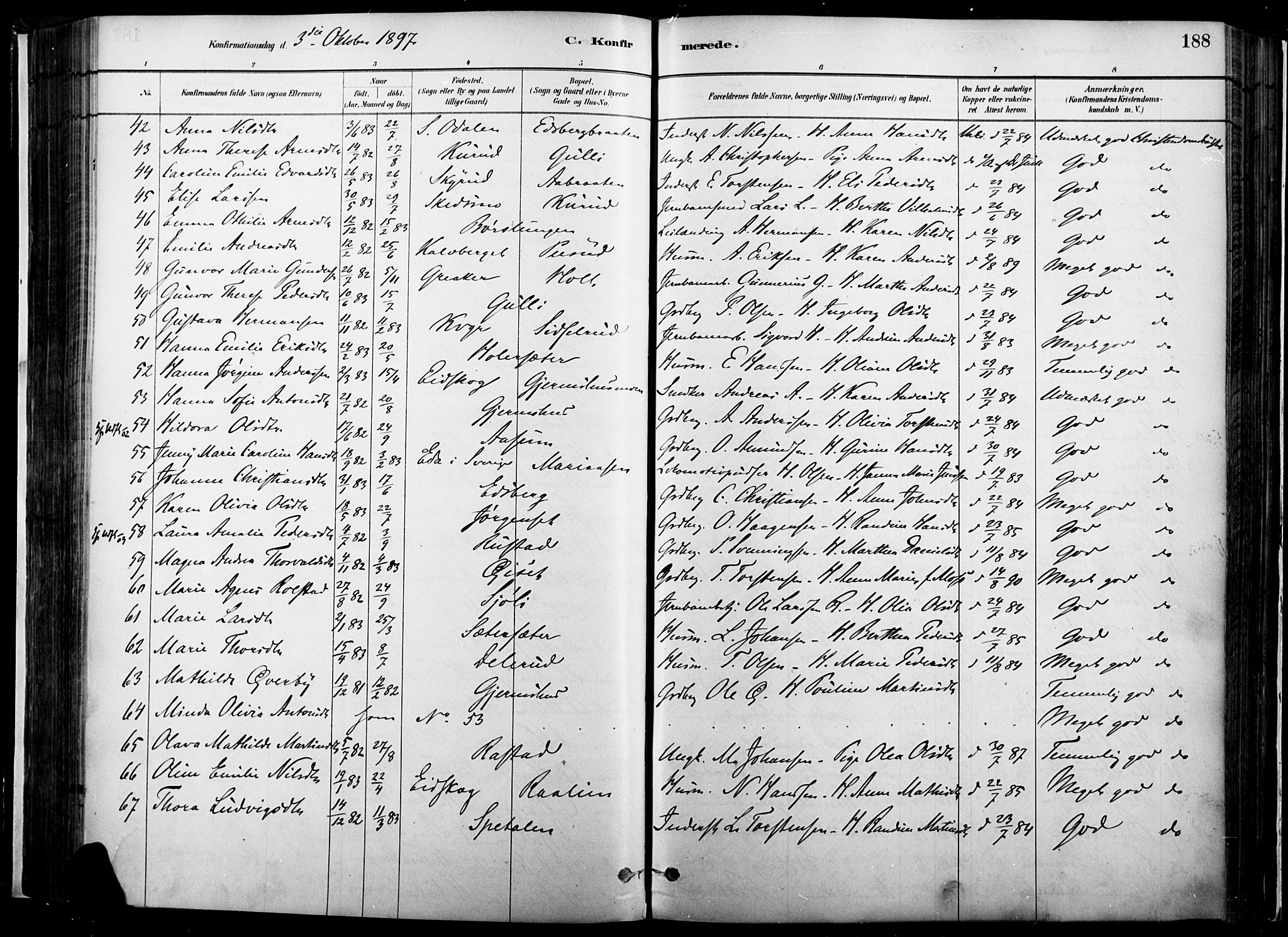 Vinger prestekontor, AV/SAH-PREST-024/H/Ha/Haa/L0014: Parish register (official) no. 14, 1881-1900, p. 188