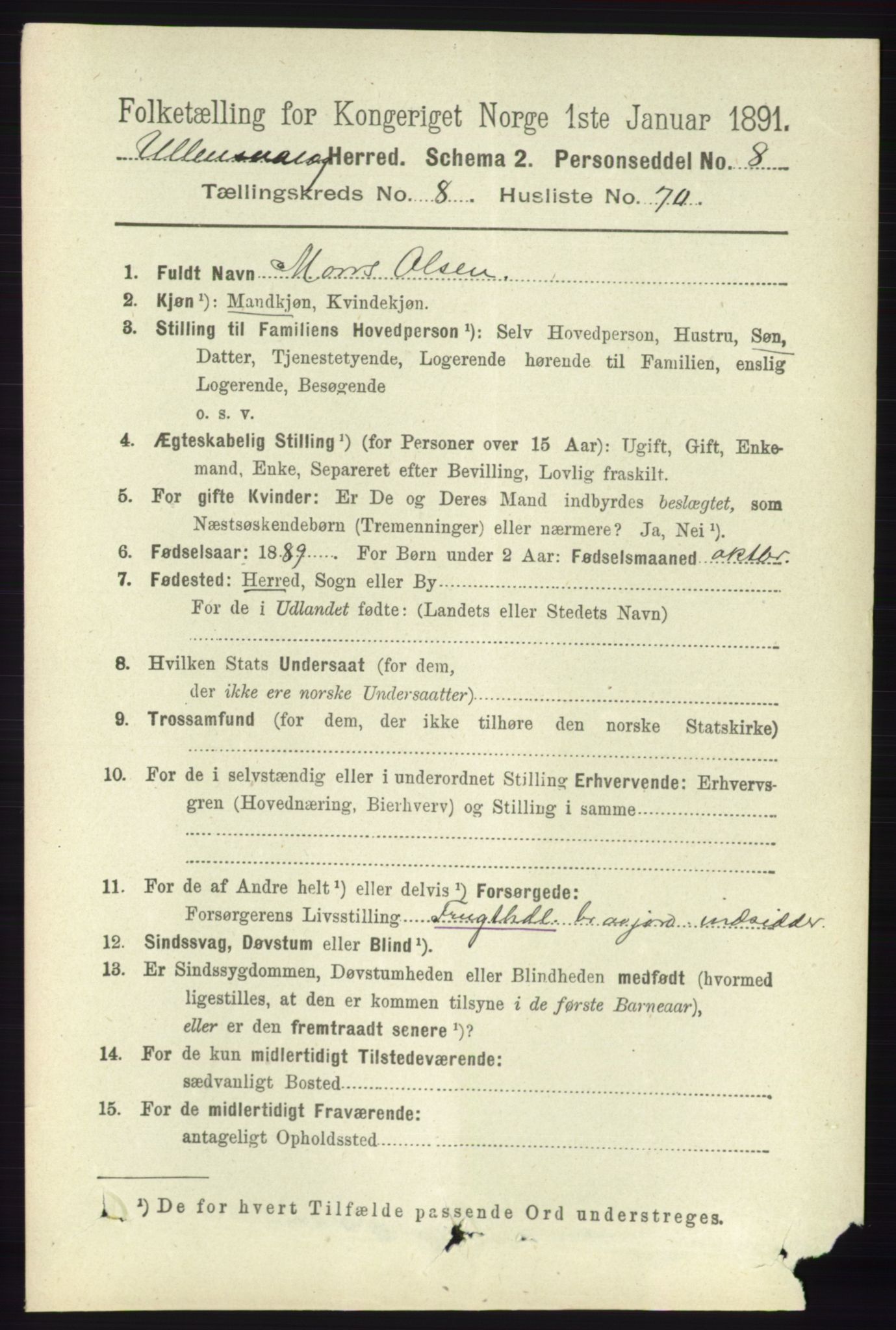 RA, 1891 census for 1230 Ullensvang, 1891, p. 3069