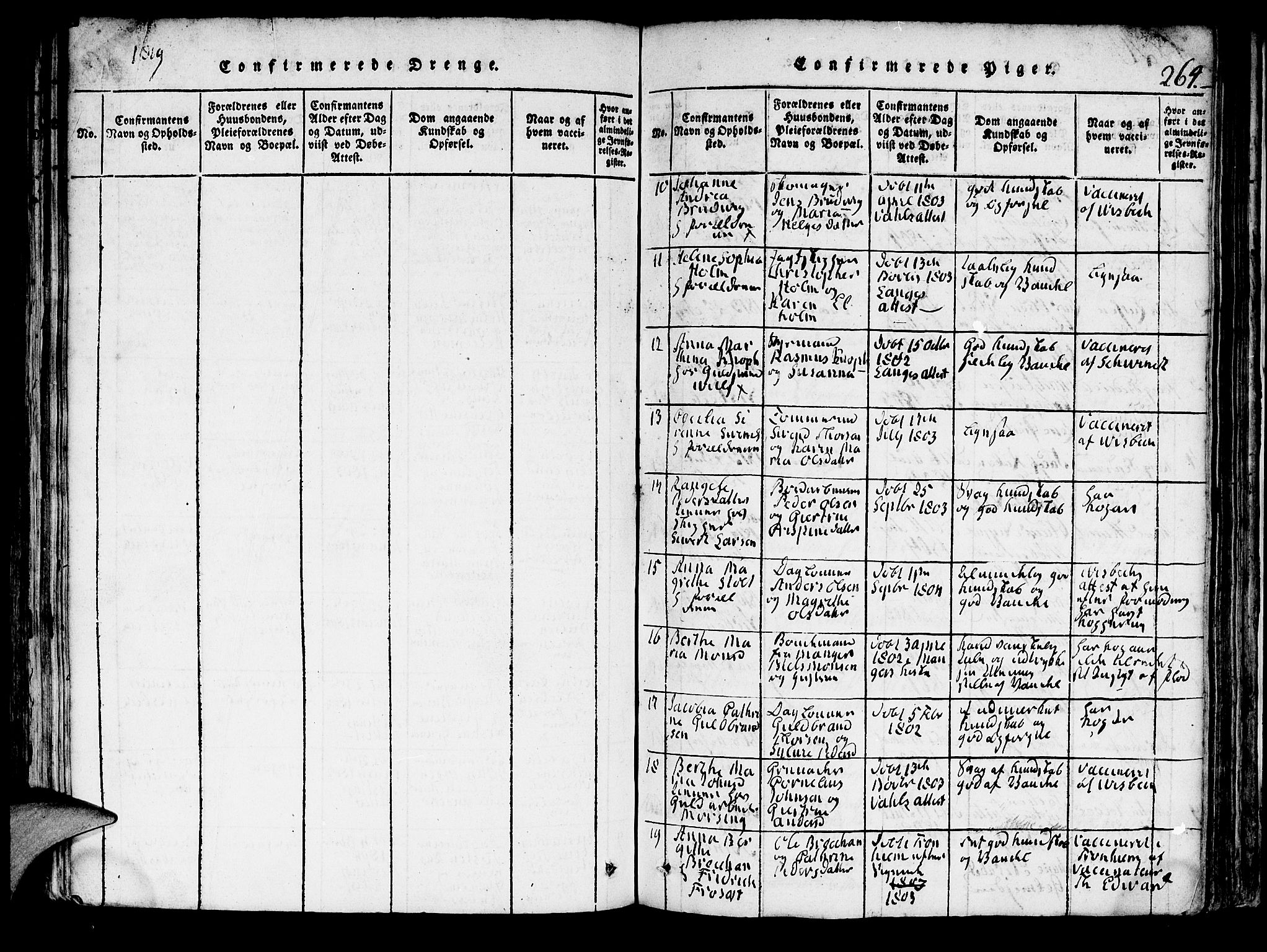 Domkirken sokneprestembete, AV/SAB-A-74801/H/Hab/L0001: Parish register (copy) no. A 1, 1816-1821, p. 264