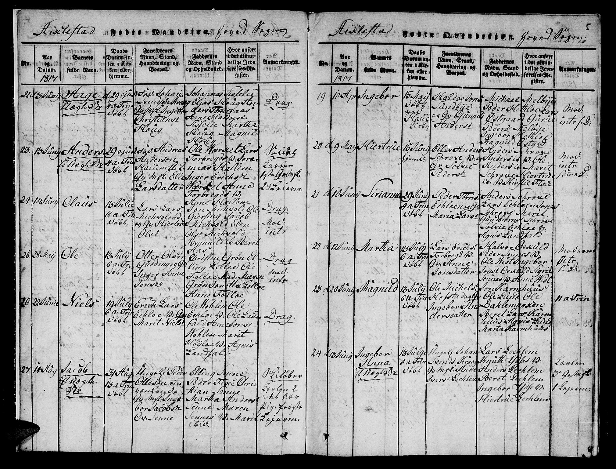 Ministerialprotokoller, klokkerbøker og fødselsregistre - Nord-Trøndelag, AV/SAT-A-1458/723/L0251: Parish register (copy) no. 723C01 /1, 1816-1831, p. 5