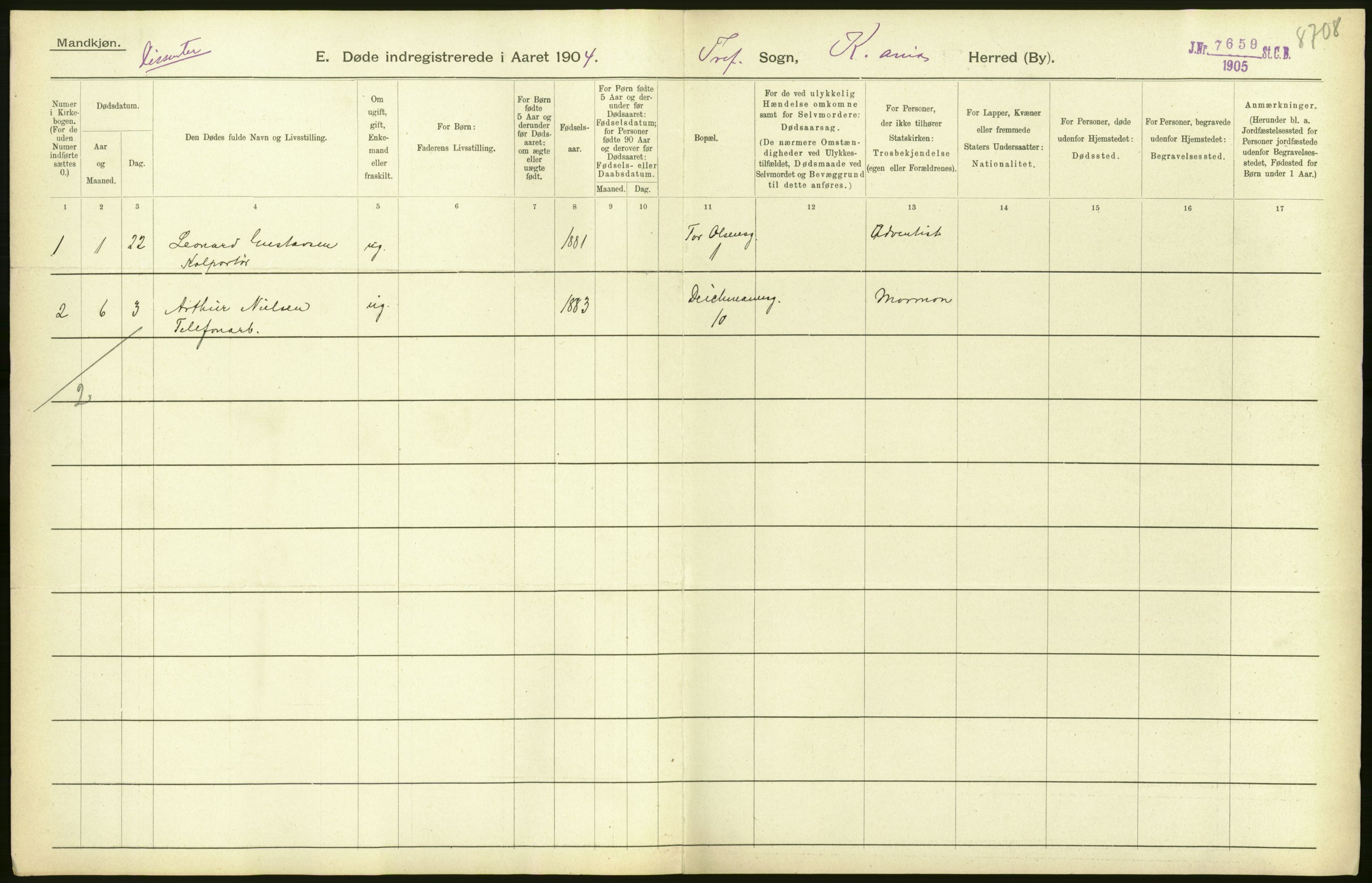 Statistisk sentralbyrå, Sosiodemografiske emner, Befolkning, AV/RA-S-2228/D/Df/Dfa/Dfab/L0004: Kristiania: Gifte, døde, 1904, p. 324