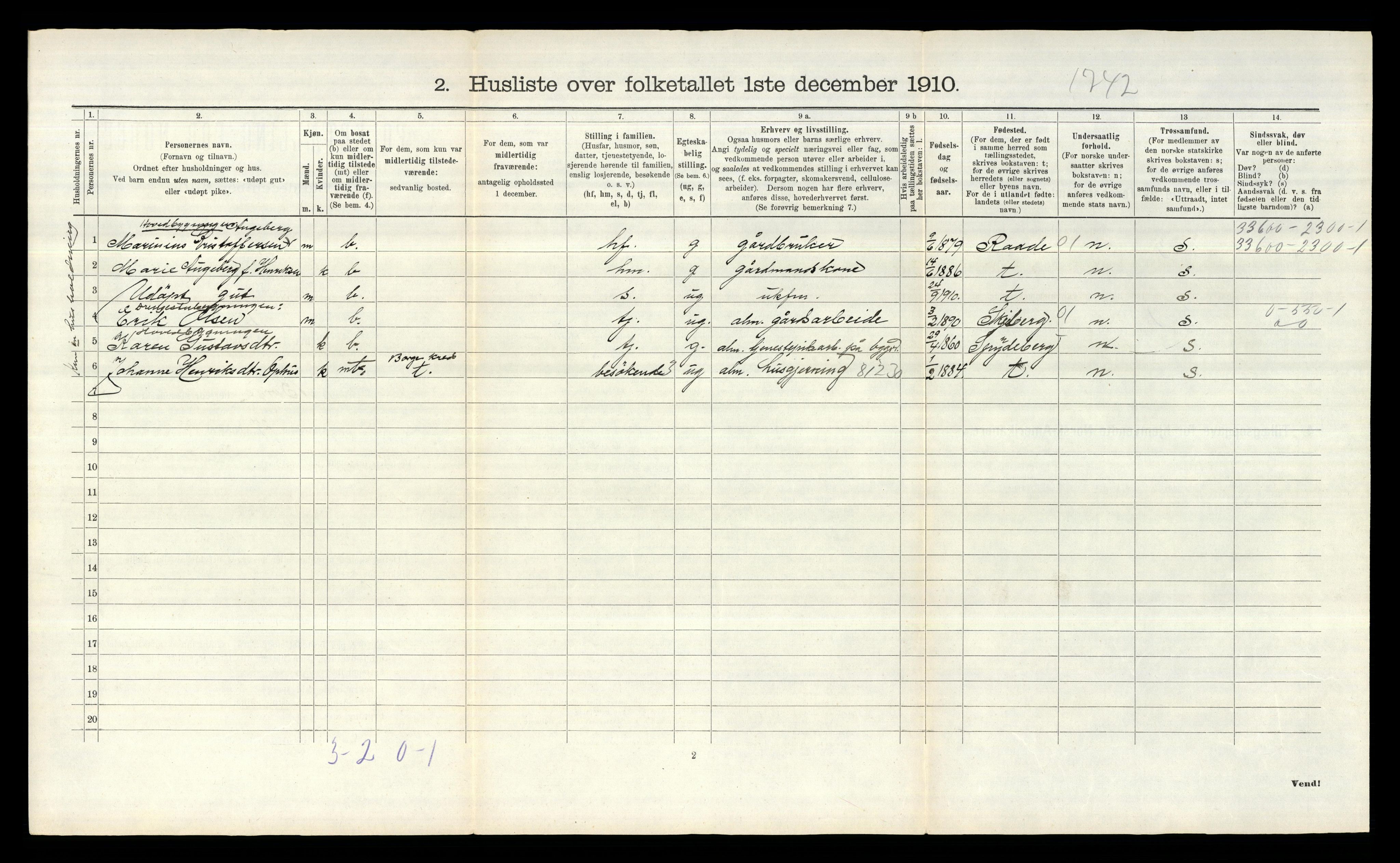 RA, 1910 census for Borge, 1910, p. 1213