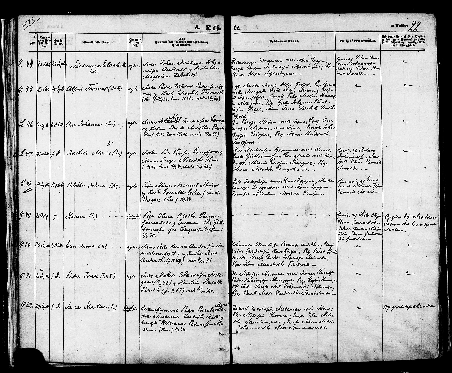 Loppa sokneprestkontor, AV/SATØ-S-1339/H/Ha/L0005kirke: Parish register (official) no. 5, 1869-1878, p. 22