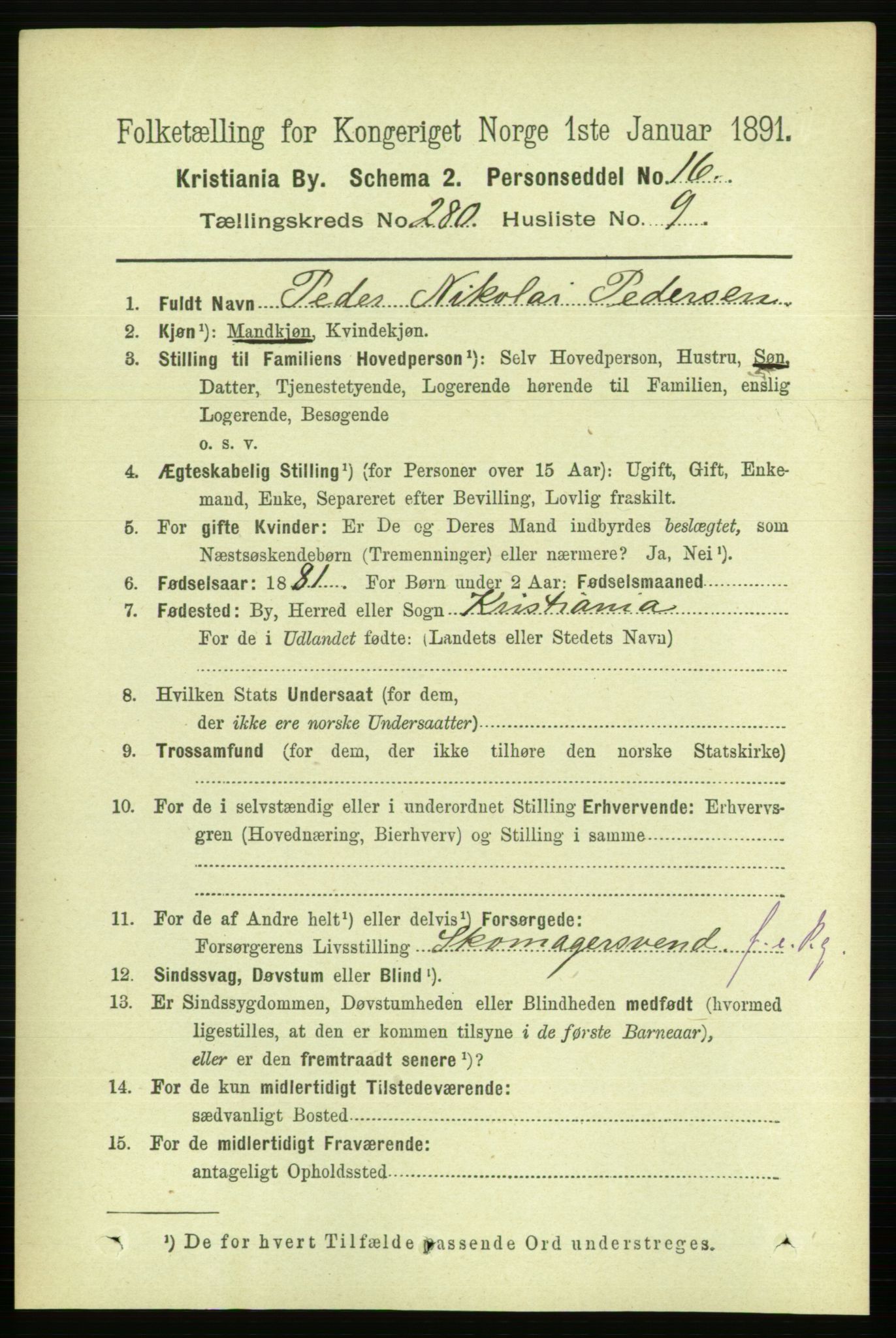 RA, 1891 census for 0301 Kristiania, 1891, p. 170314