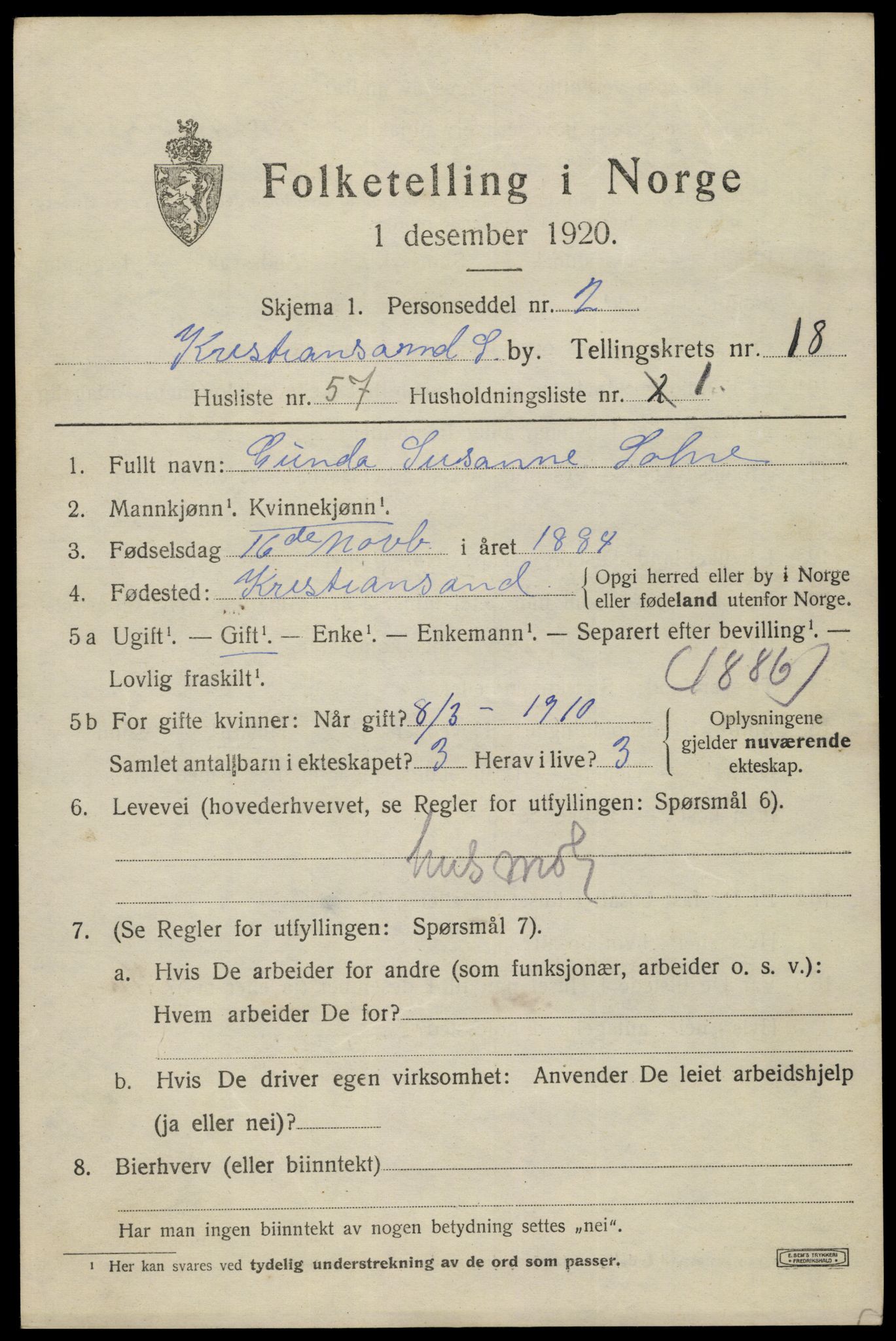 SAK, 1920 census for Kristiansand, 1920, p. 34779